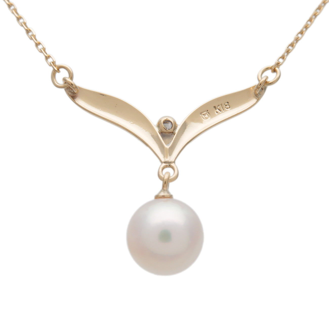 MIKIMOTO Pearl Diamond Pendant Necklace K18 750YG Yellow Gold