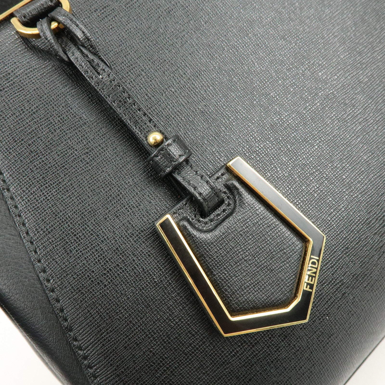 FENDI Petit 2Jours Leather 2Way Bag Hand Bag Shoulder Bag Black