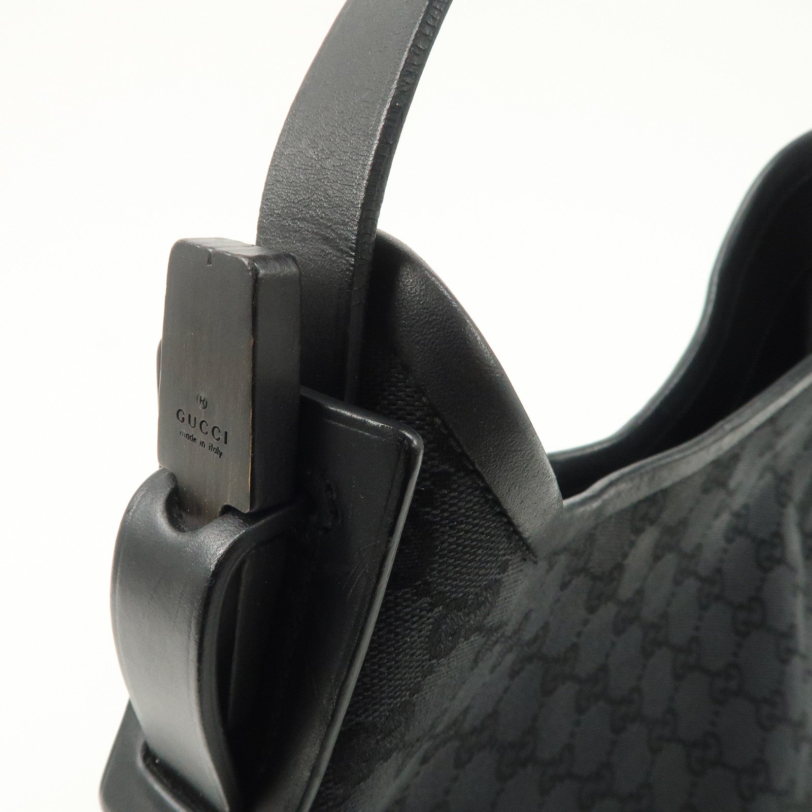 GUCCI GG Canvas Leather Shoulder Bag Hand Bag Black 107752 Used