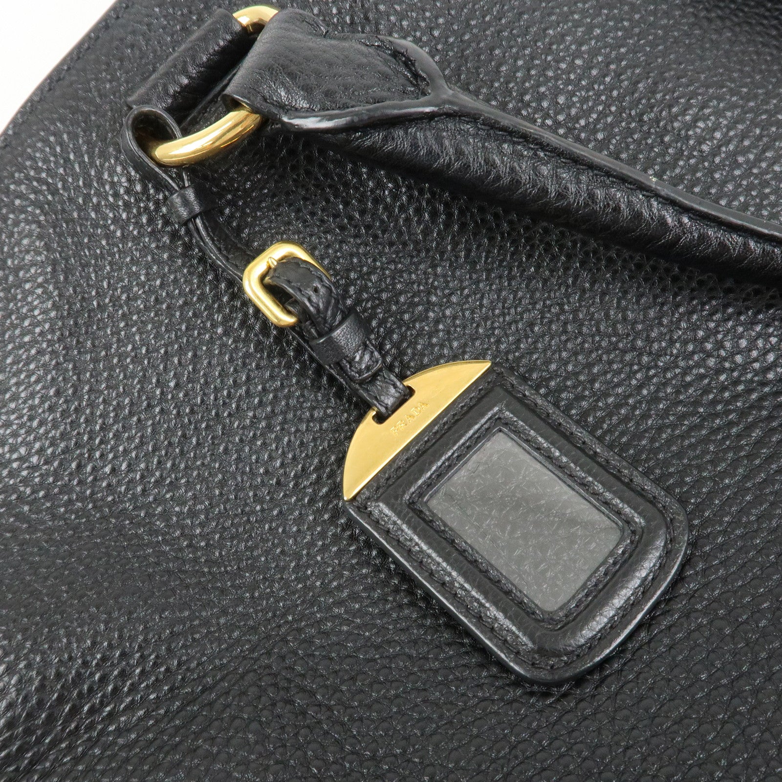 PRADA Vitello Daino Leather 2Way Tote Bag Shoulder Bag Black BN1713