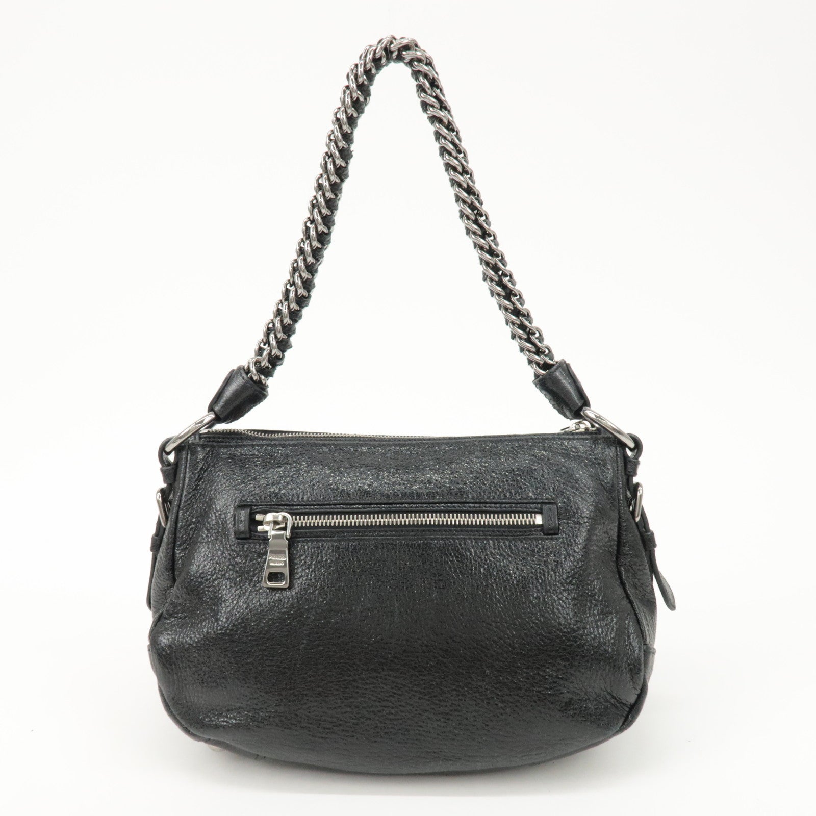 PRADA Logo Leather Chain Shoulder Bag Hand Bag Black BR4370 Used