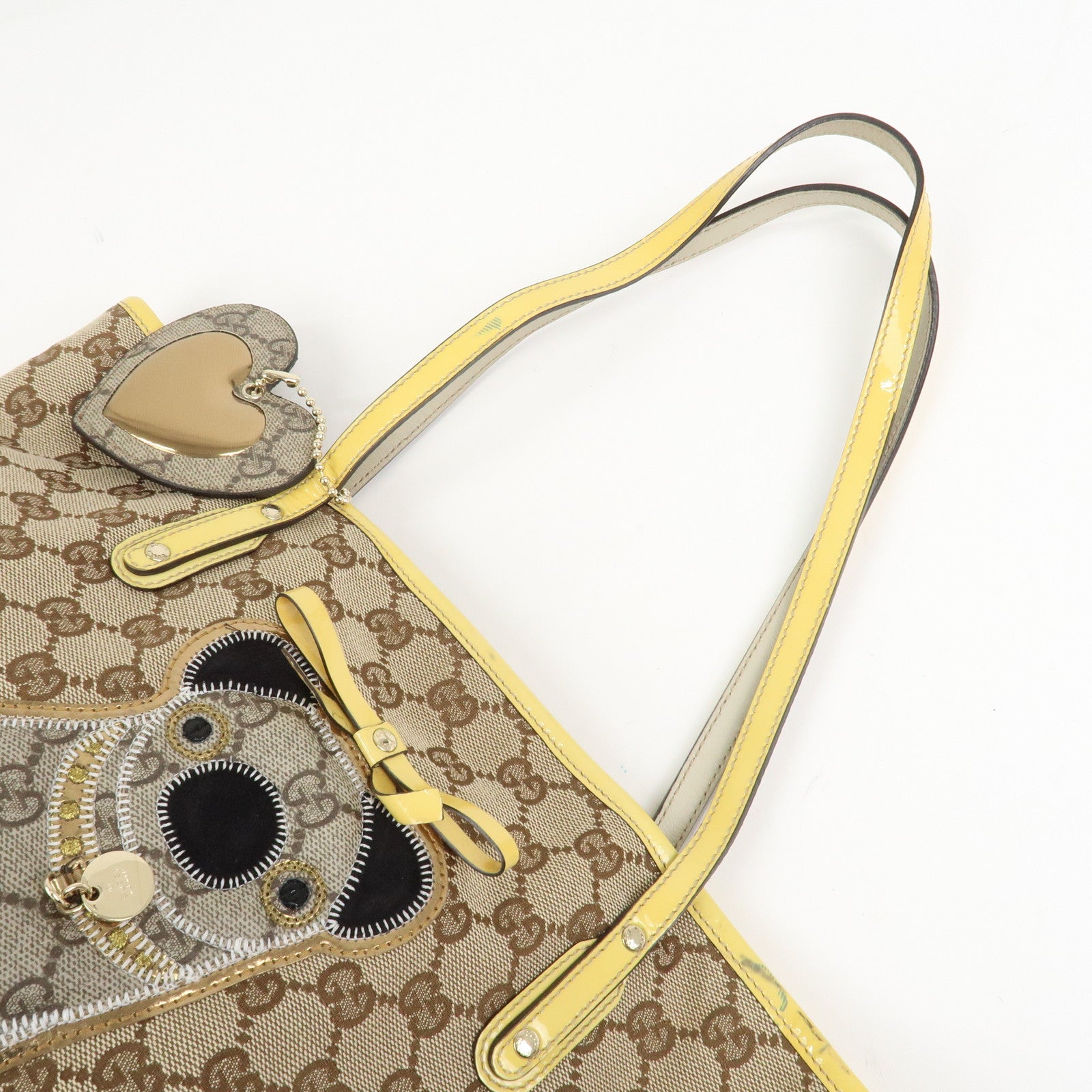 GUCCI Gucciori Pug Dog GG Canvas Patent Leather Tote Bag 212374