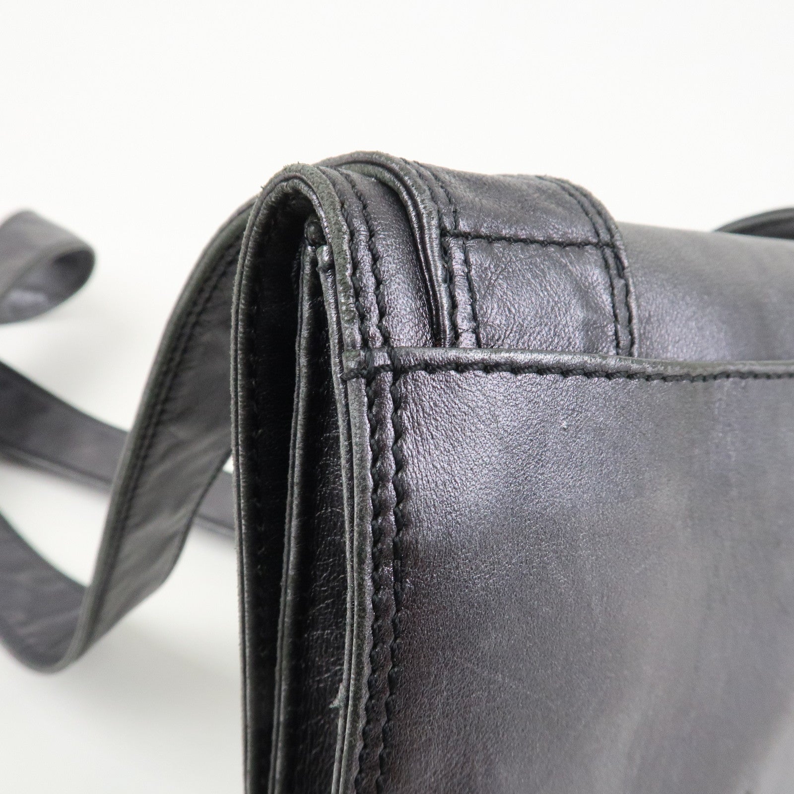 CHANEL Leather Shoulder Bag Crossbody Bag Metallic Gray