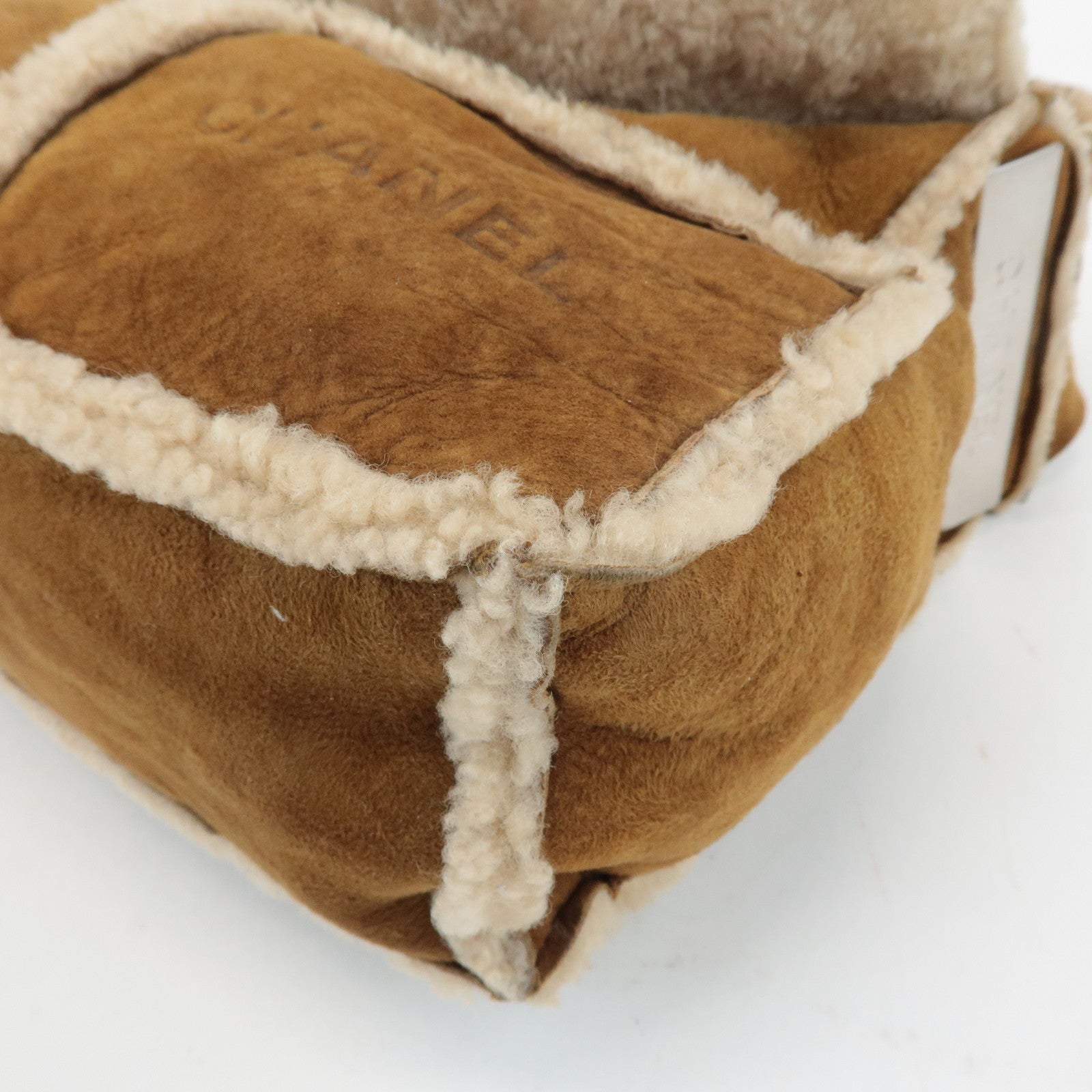 CHANEL Chocolate Bar Suede Mouton Shoulder Bag Hand Bag Brown Used