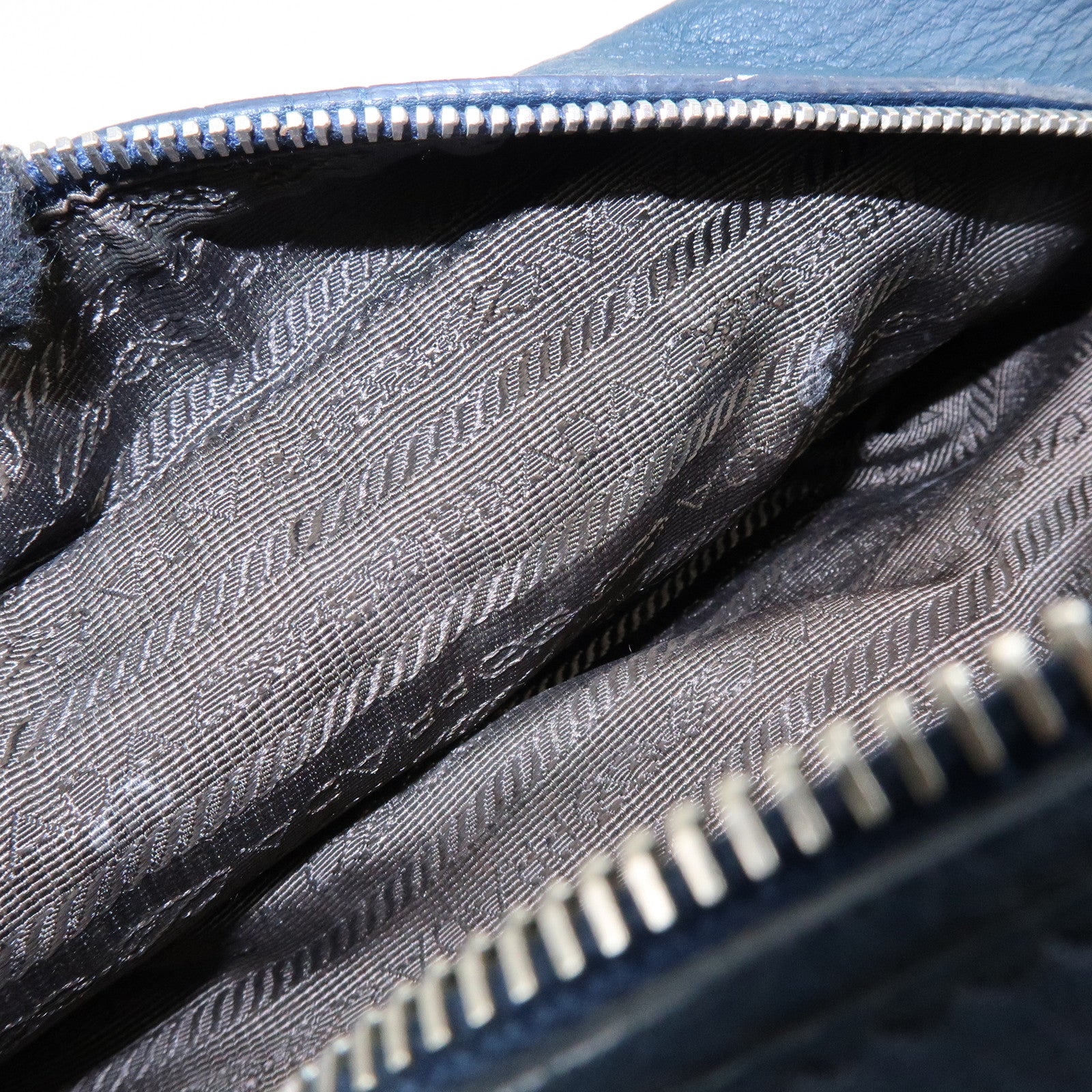 PRADA Triangle Logo Leather Cosmetic Pouch Accessory Pouch Navy