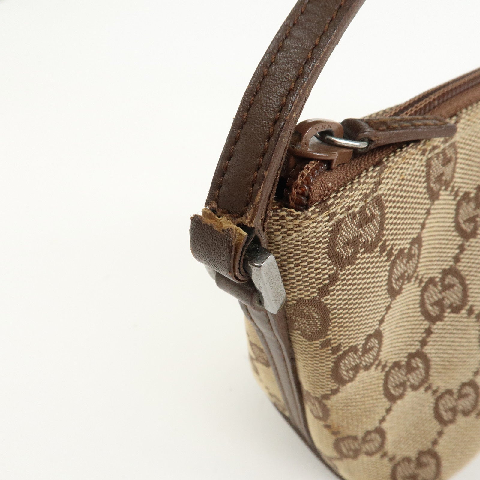 GUCCI Boat Bag GG Canvas Leather Hand Bag Brown 07198