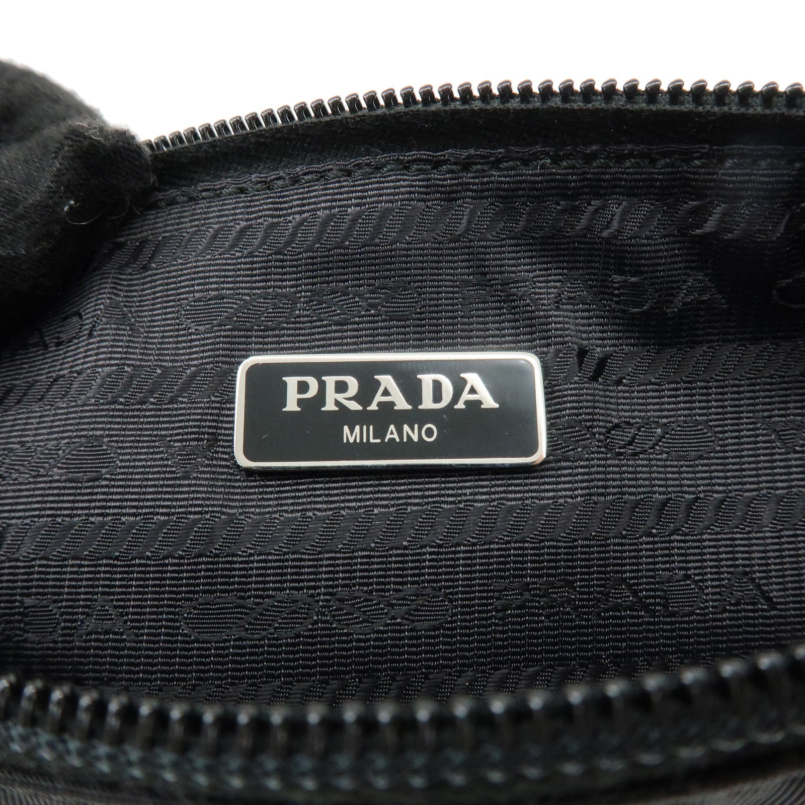 PRADA Triangle Logo Palm Tree Robot Motif Pouch Cosmetic Bag Black