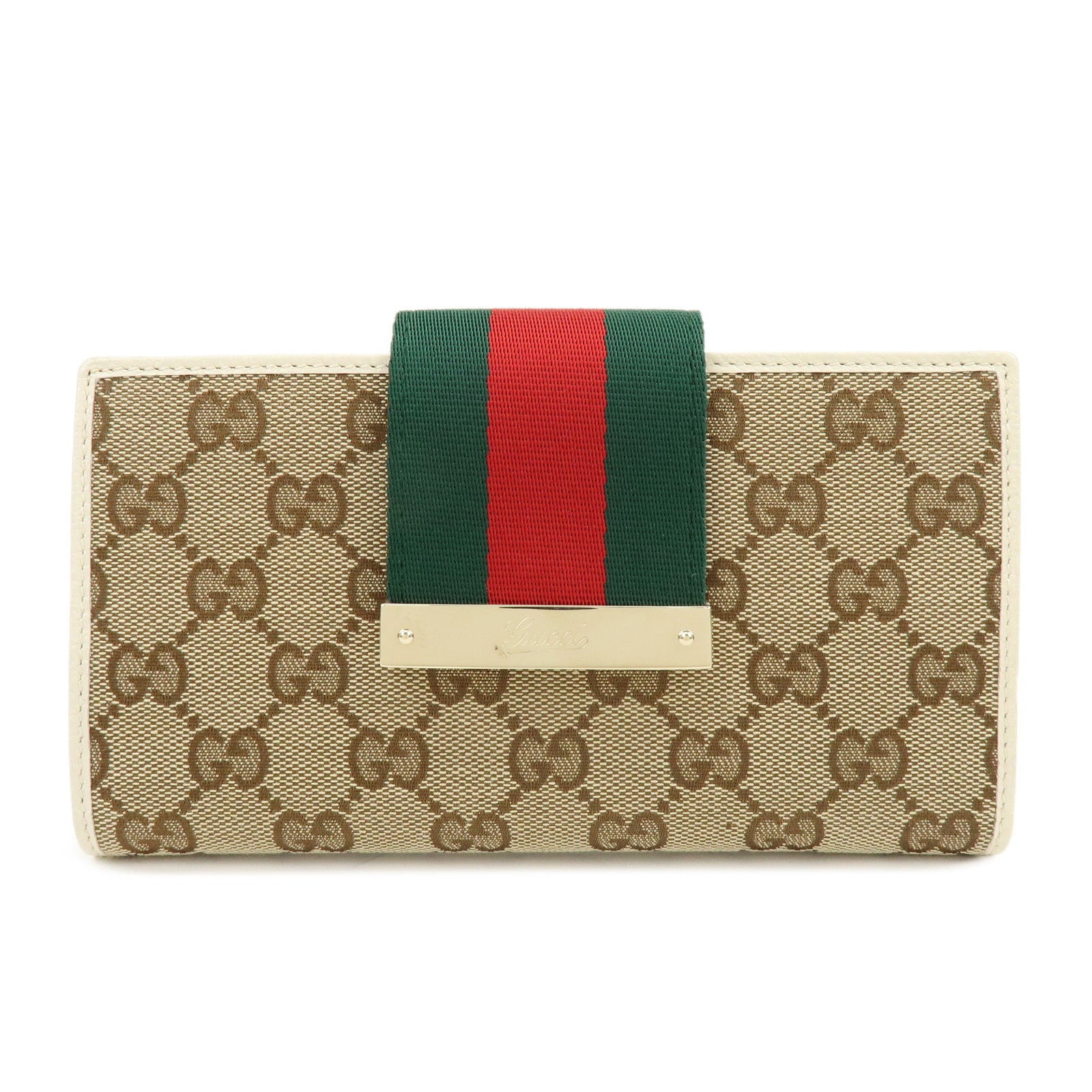 GUCCI Sherry GG Canvas Leather Long Wallet Continental Wallet Beige