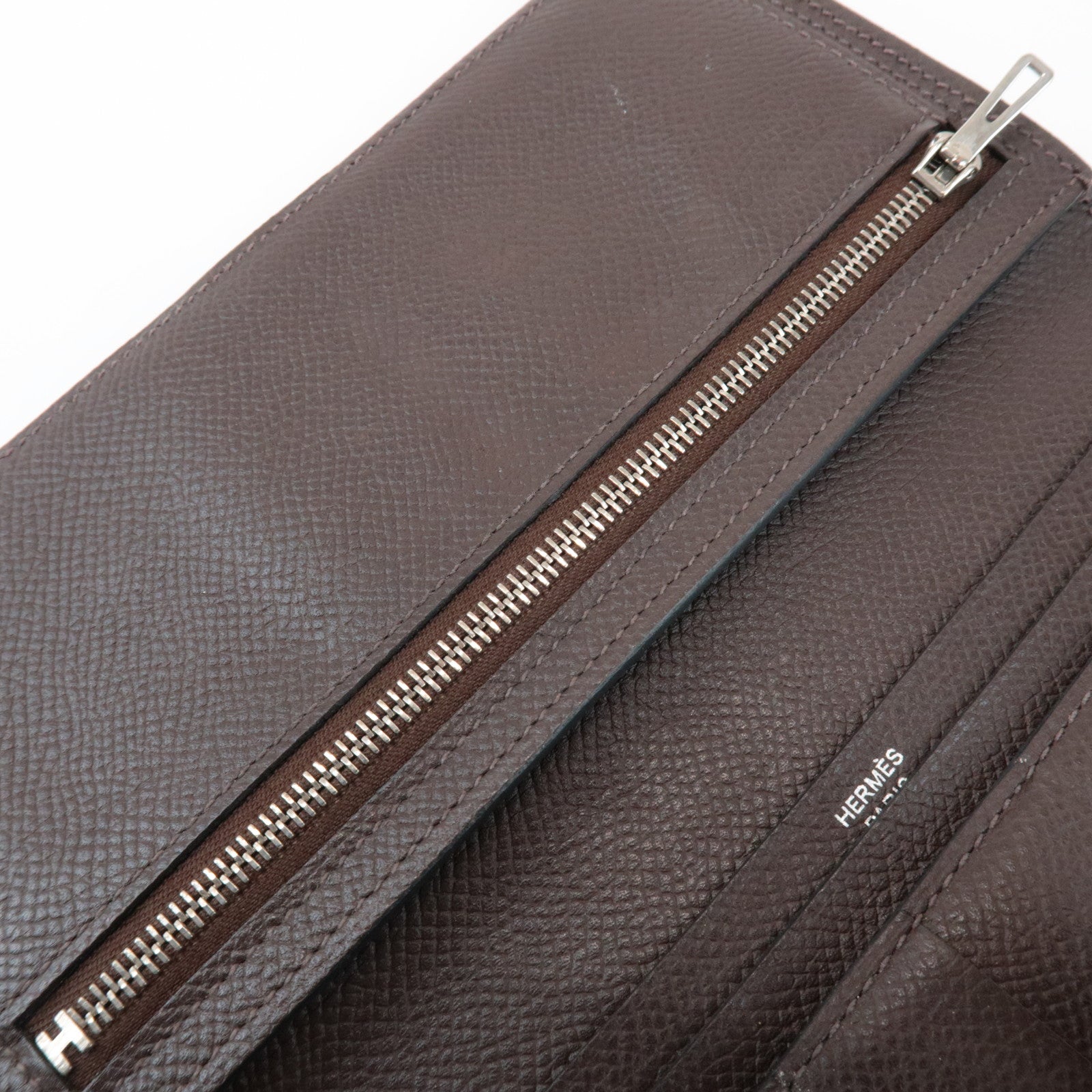 HERMES Veau Epsom Leather Bテゥarn Soufflet Long Wallet Chocolat