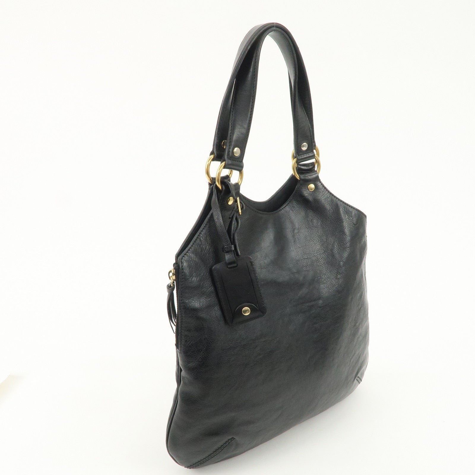 SAINT LAURENT Metropolis Rive Gauche Leather Tote Bag Black 177739