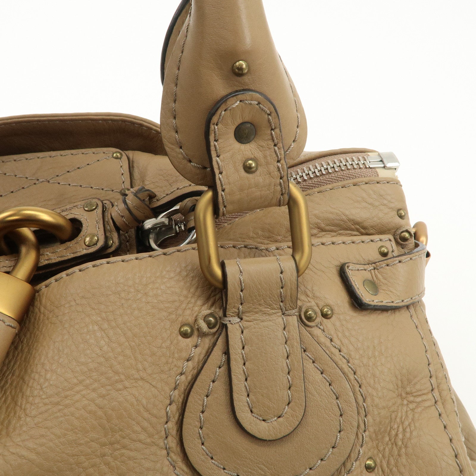 Chloe Paddington Leather Hand Bag Shoulder Bag Medium Beige Used