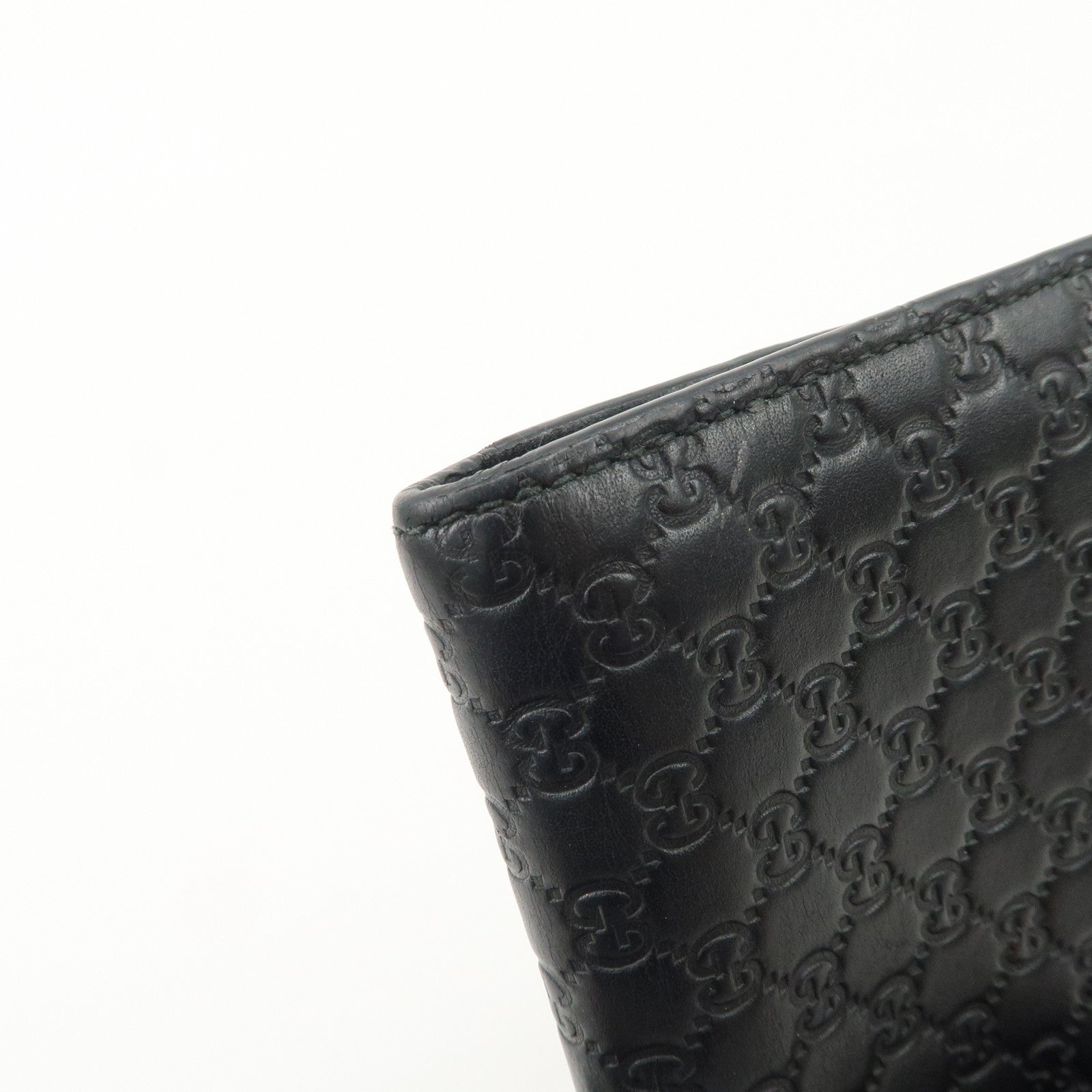 GUCCI Micro Guccissima Leather Compact Bi-fold Wallet Black 544475 Used