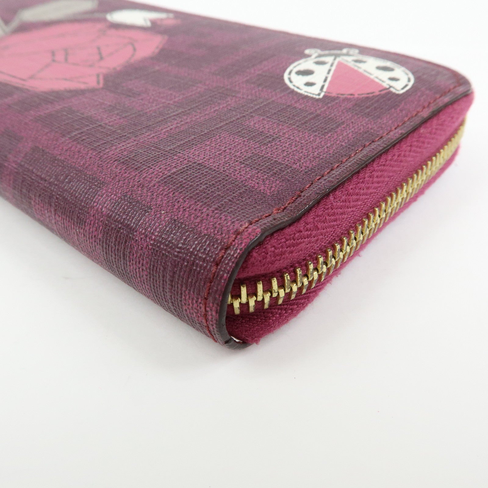FENDI Zucca PVC Long Wallet Rose Ladybug Motif Purple 8M0024