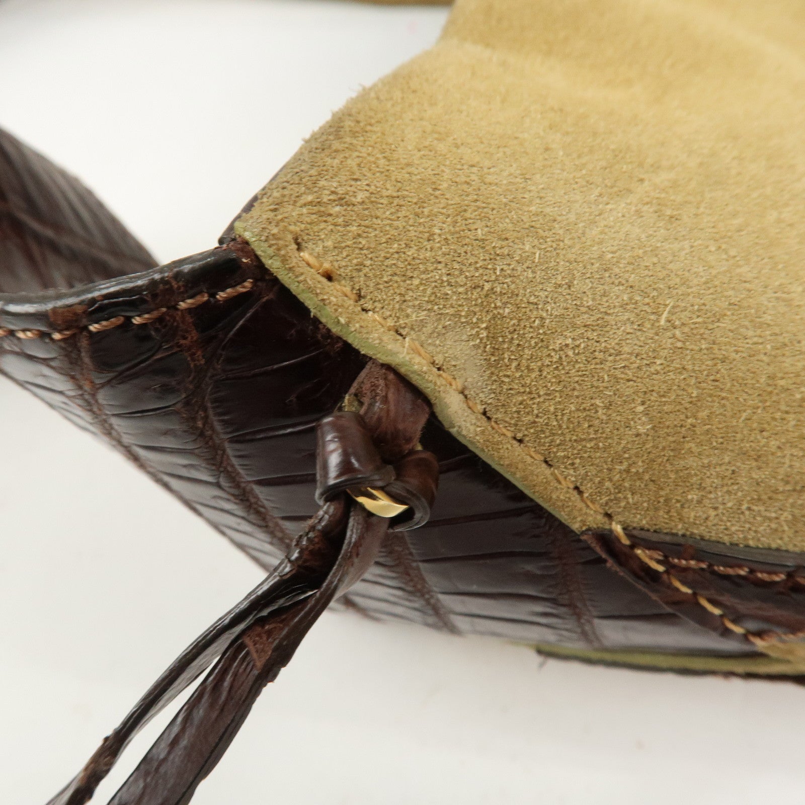 LOEWE Anagram Suede Embossed Leather Shoulder Bag Hand Bag Beige