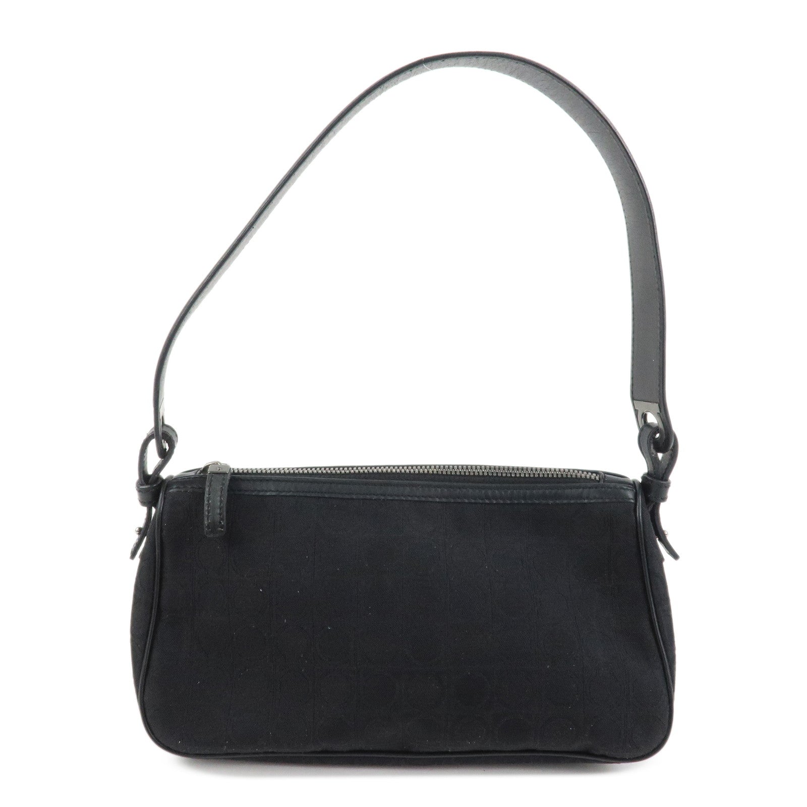 Ferragamo Gancini Canvas Leather Shoulder Bag Hand Bag Black