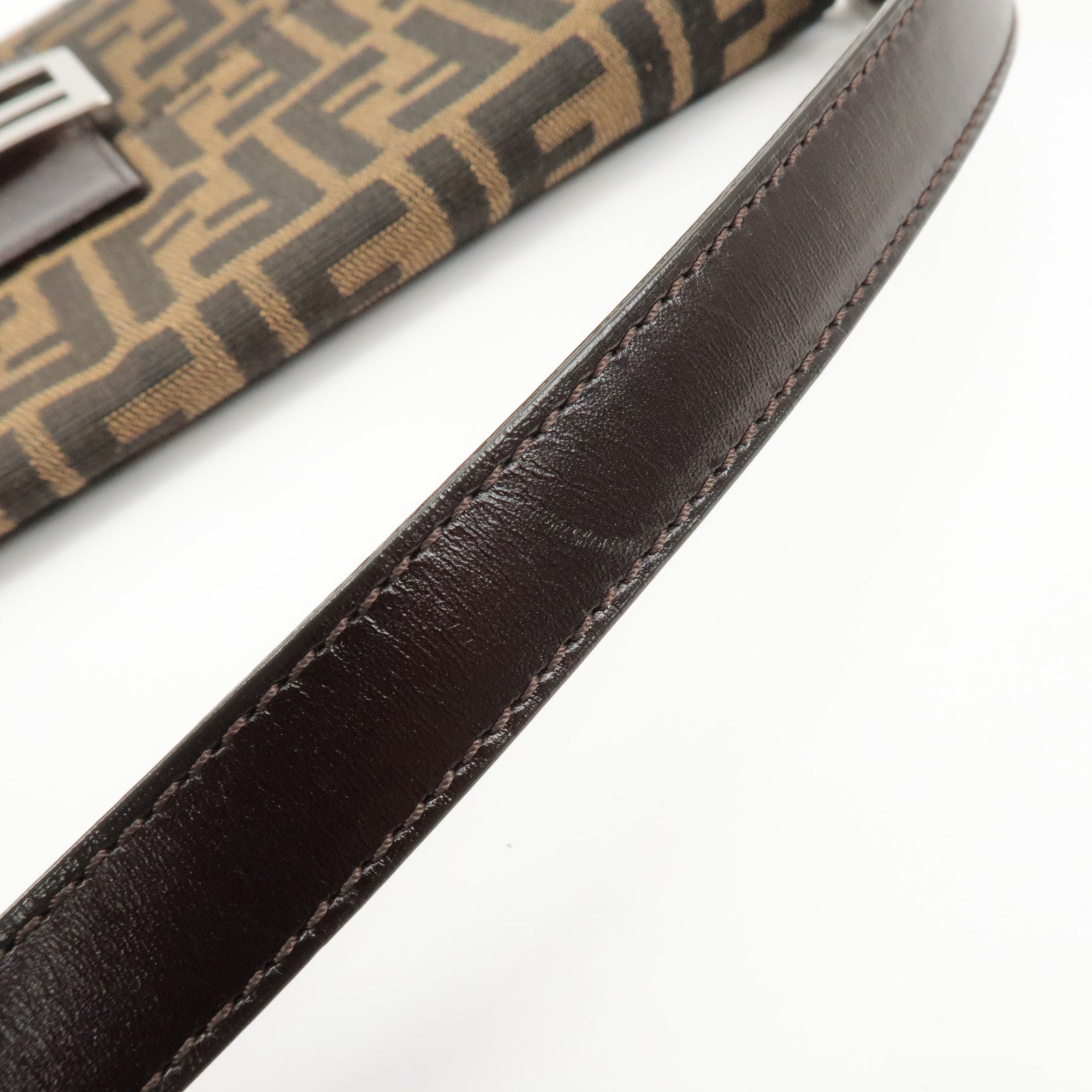 FENDI Zucca Canvas Leather Shoulder Bag Brown Black 0916322 Used