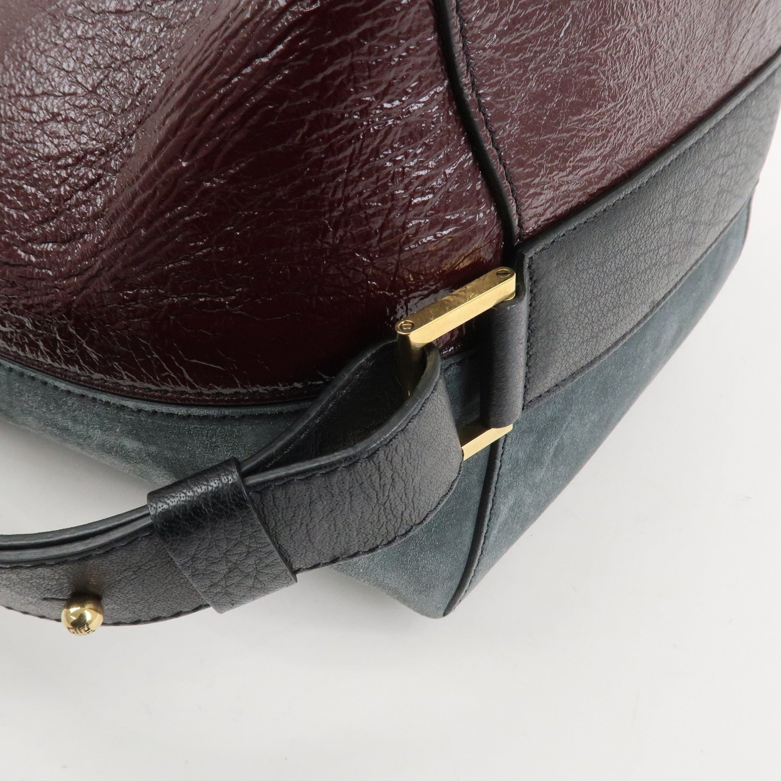 GIVENCHY Suede Leather Hand Bag Shoulder Bag Gray Bordeaux Black