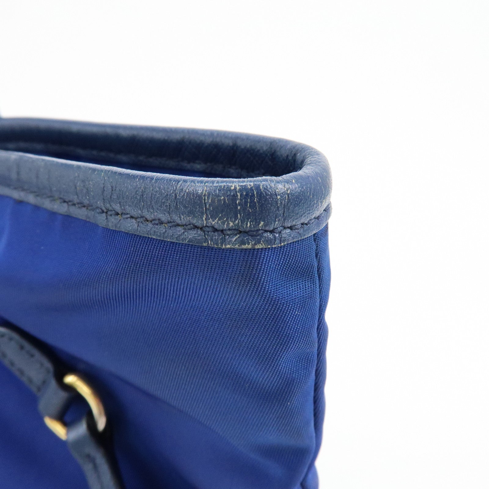 PRADA Logo Nylon Leather Tote Bag Shoulder Bag Blue BR4997