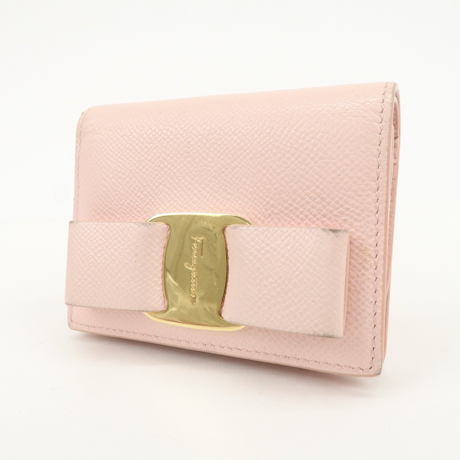 Ferragamo Gancini Vara Ribbon Set of 2 Wallet Black Pink