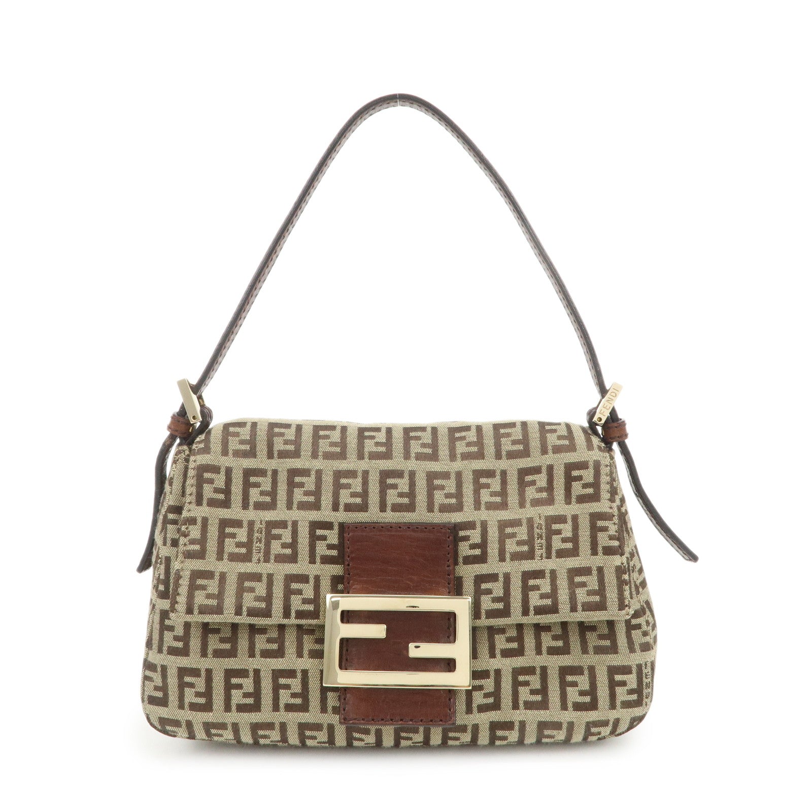 FENDI Mamma Baguette Zucchino Canvas Shoulder Bag Beige 8BR180