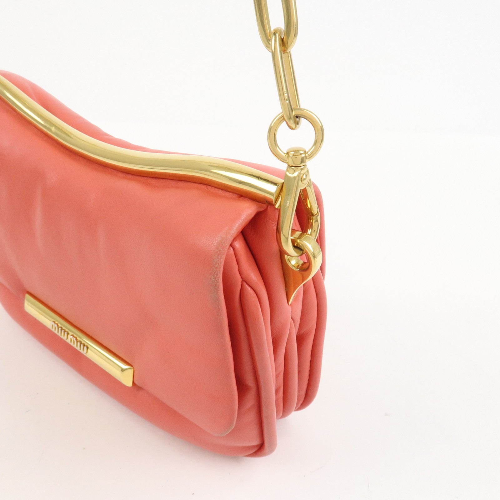 MIU MIU Nappa Leather Chain Shoulder Bag Crossbody Bag Coral
