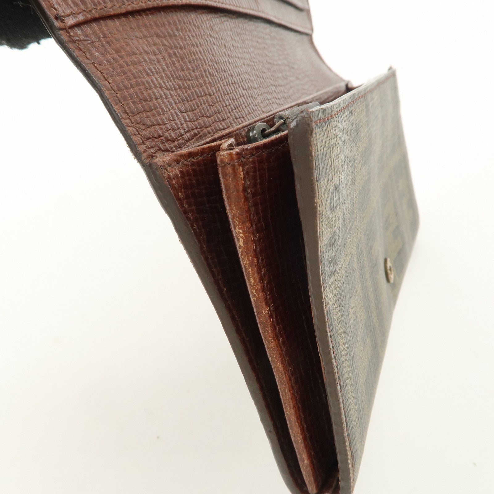 FENDI Zucca PVC Leather Bi-fold Long Wallet Black Brown 8M0000 Used