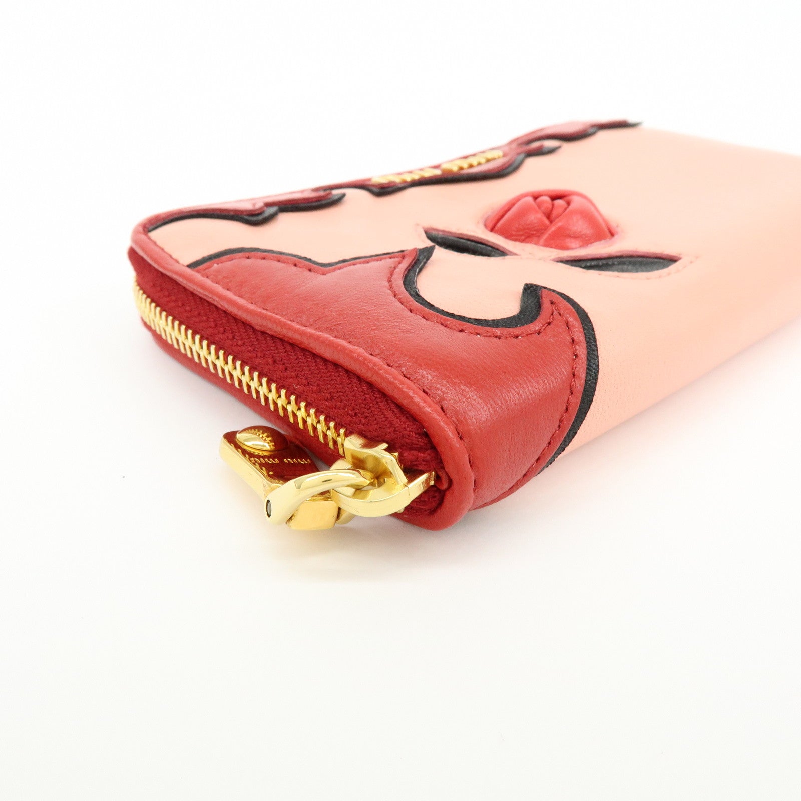 MIU MIU Lamb Skin Leather Zippy Pouch Rose Pink Red