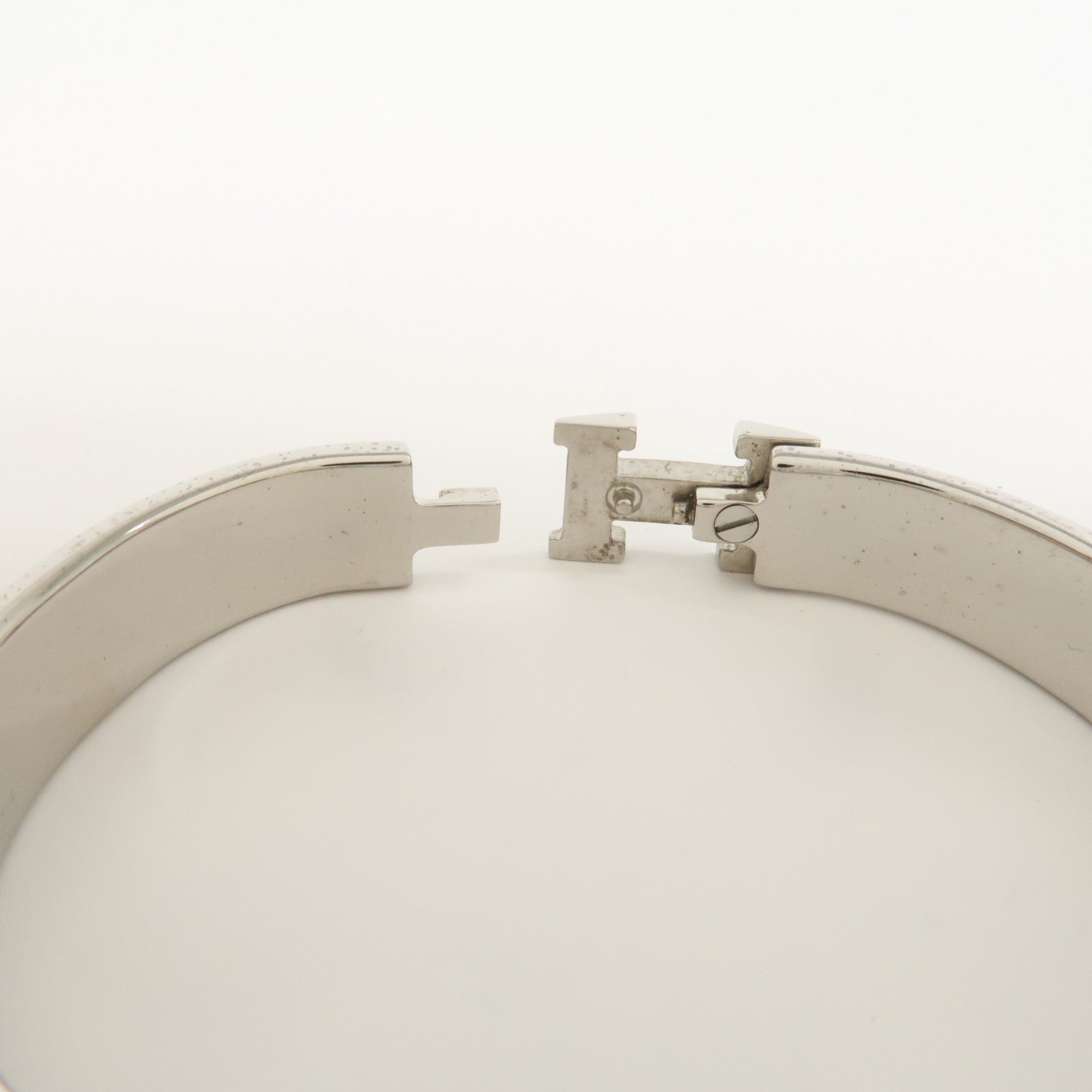 HERMES Clic Clac PM Metal Bracelet Bangle Silver Dark Brown