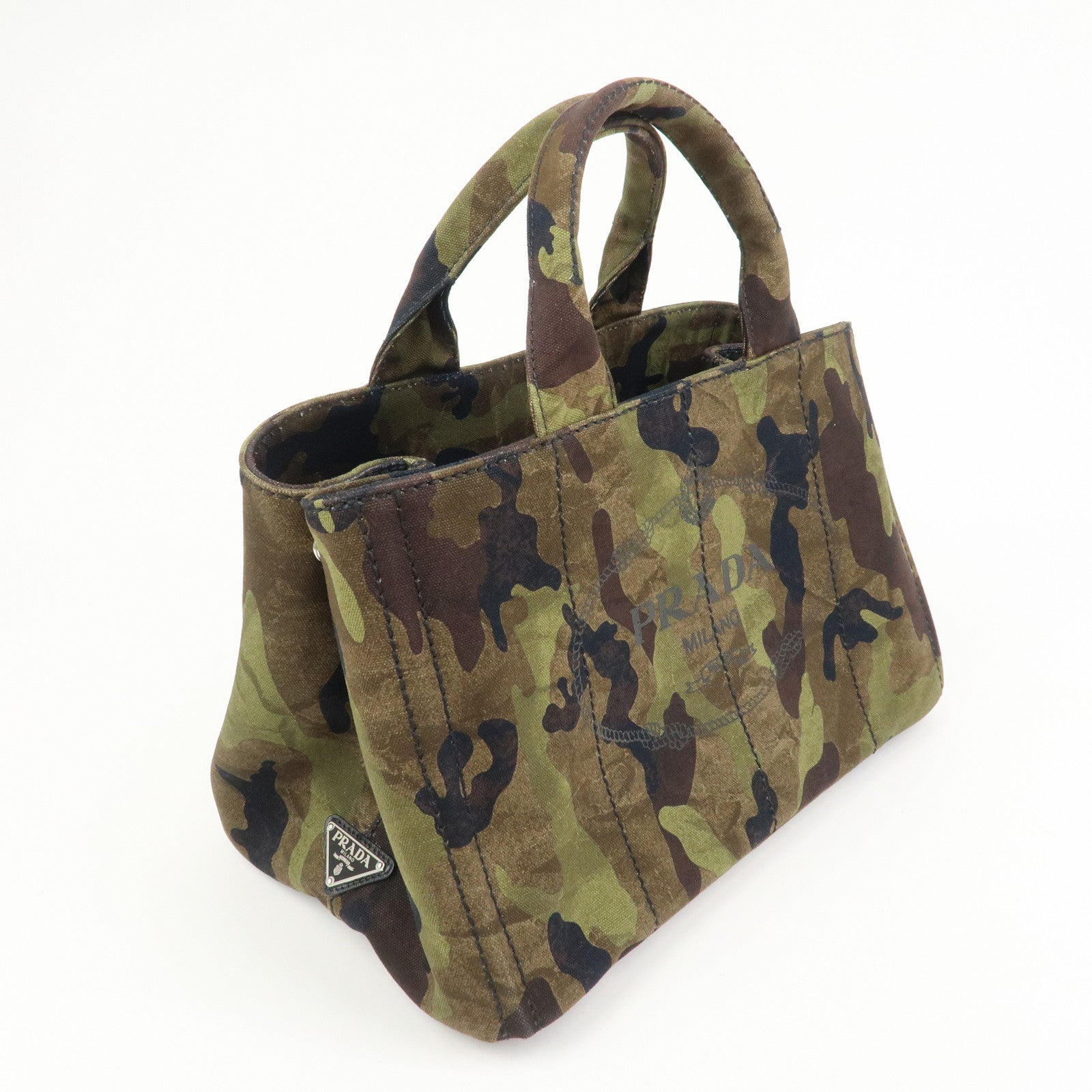 PRADA Canapa Canvas 2Way Hand Bag Shoulder Bag Khaki B2642B