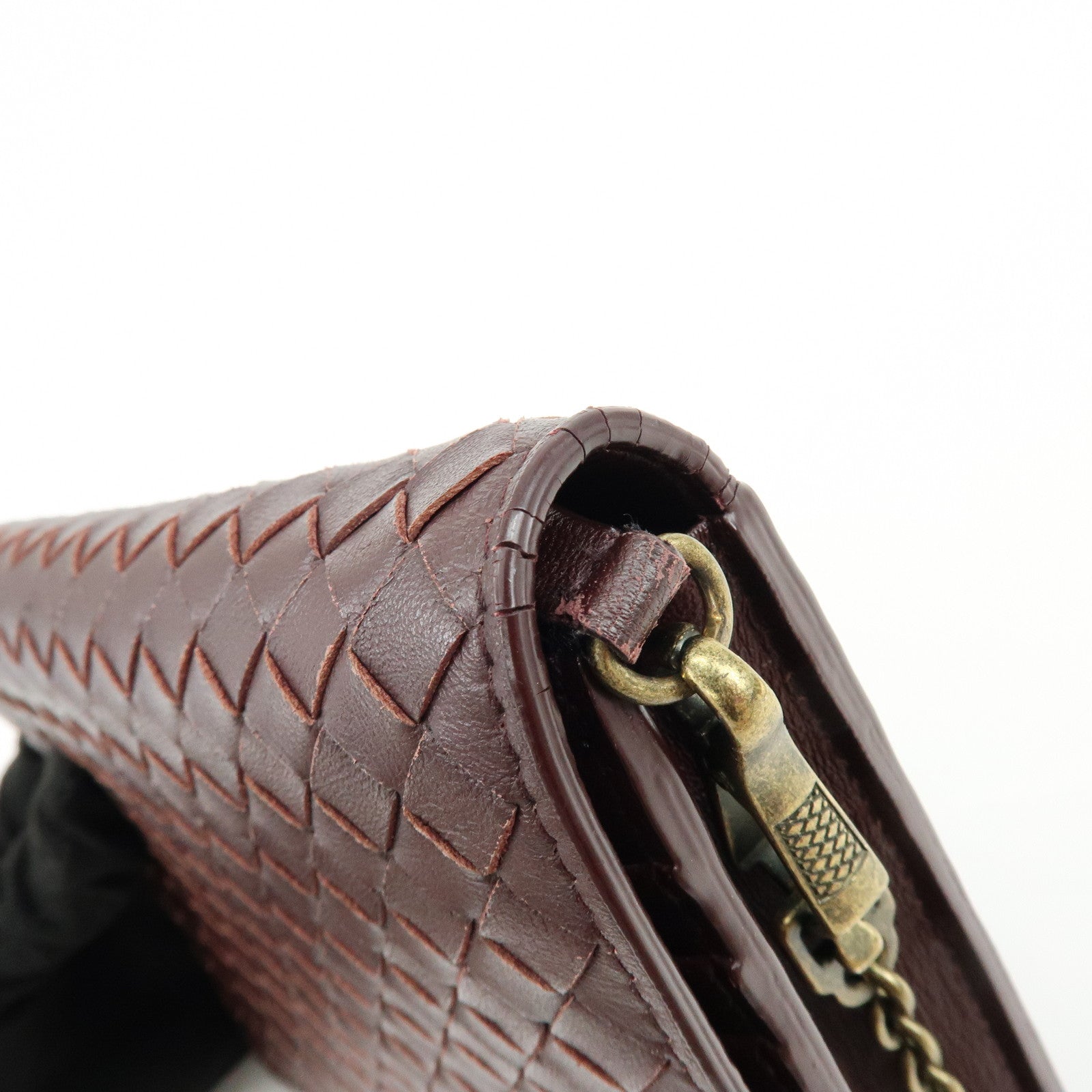BOTTEGA VENETA Intrecciato Leather Chain Wallet Brown