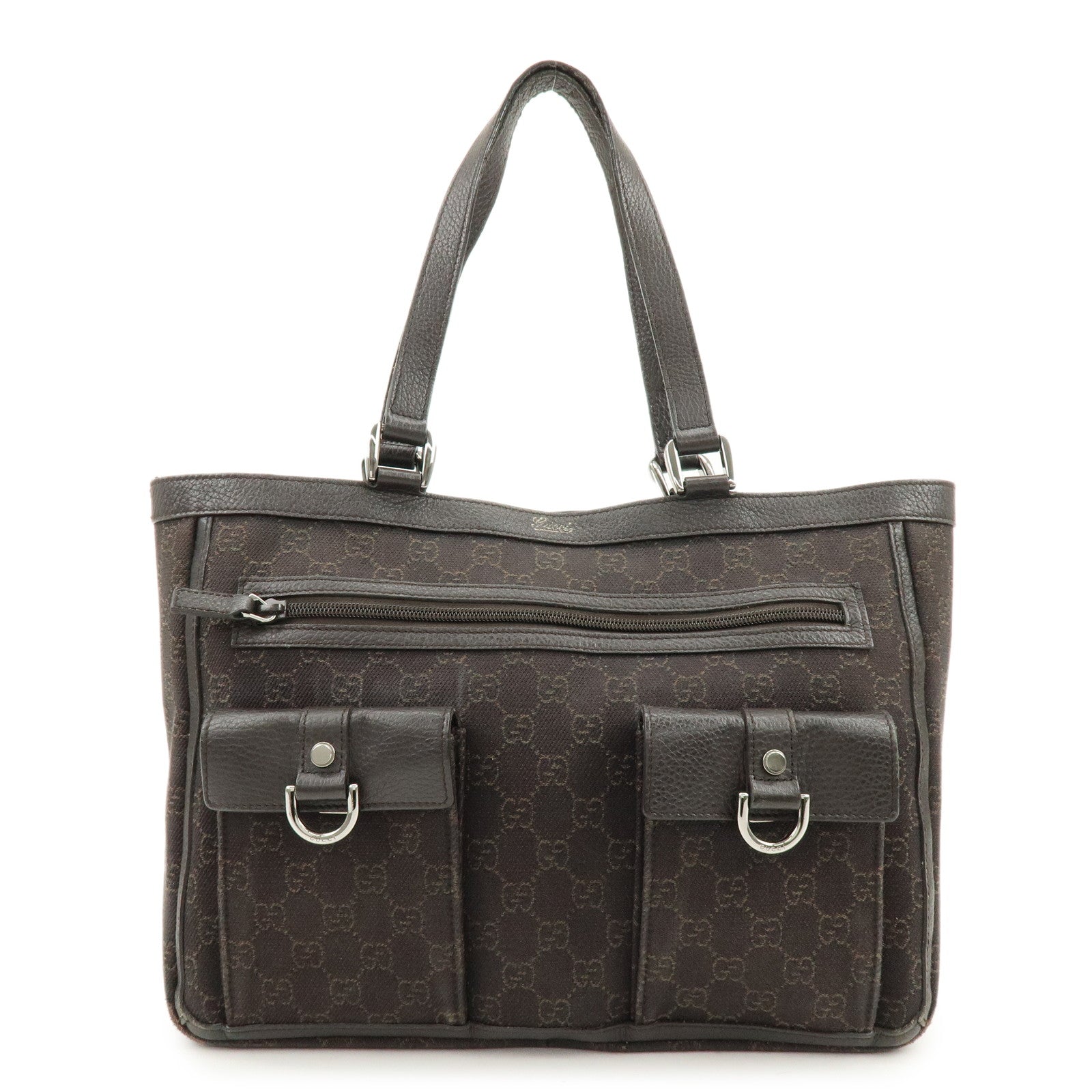 GUCCI Abbey GG Canvas Leather Tote Bag Hand Bag Brown 268639