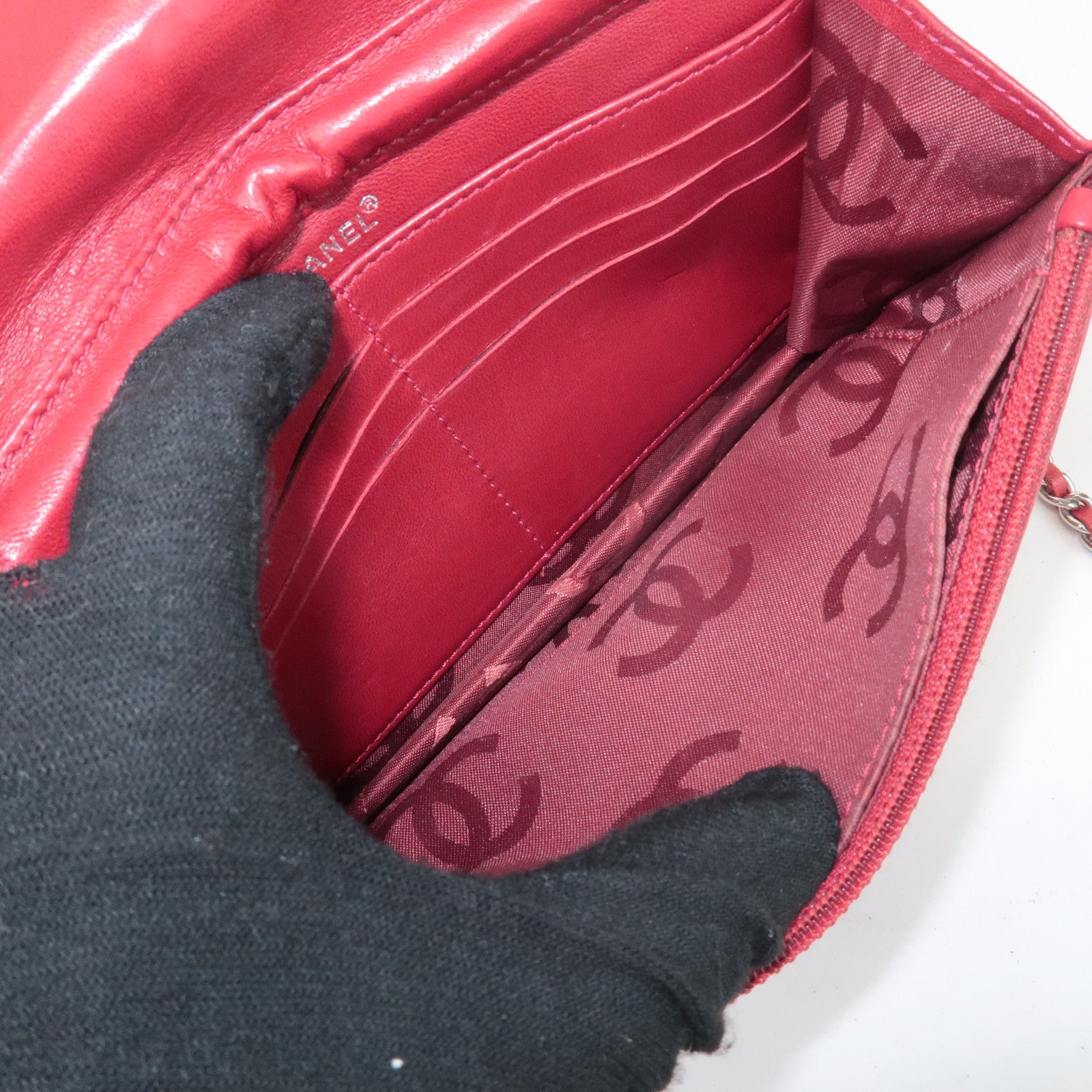 CHANEL By Sea Line Canvas Chain Shoulder Bag Red Used