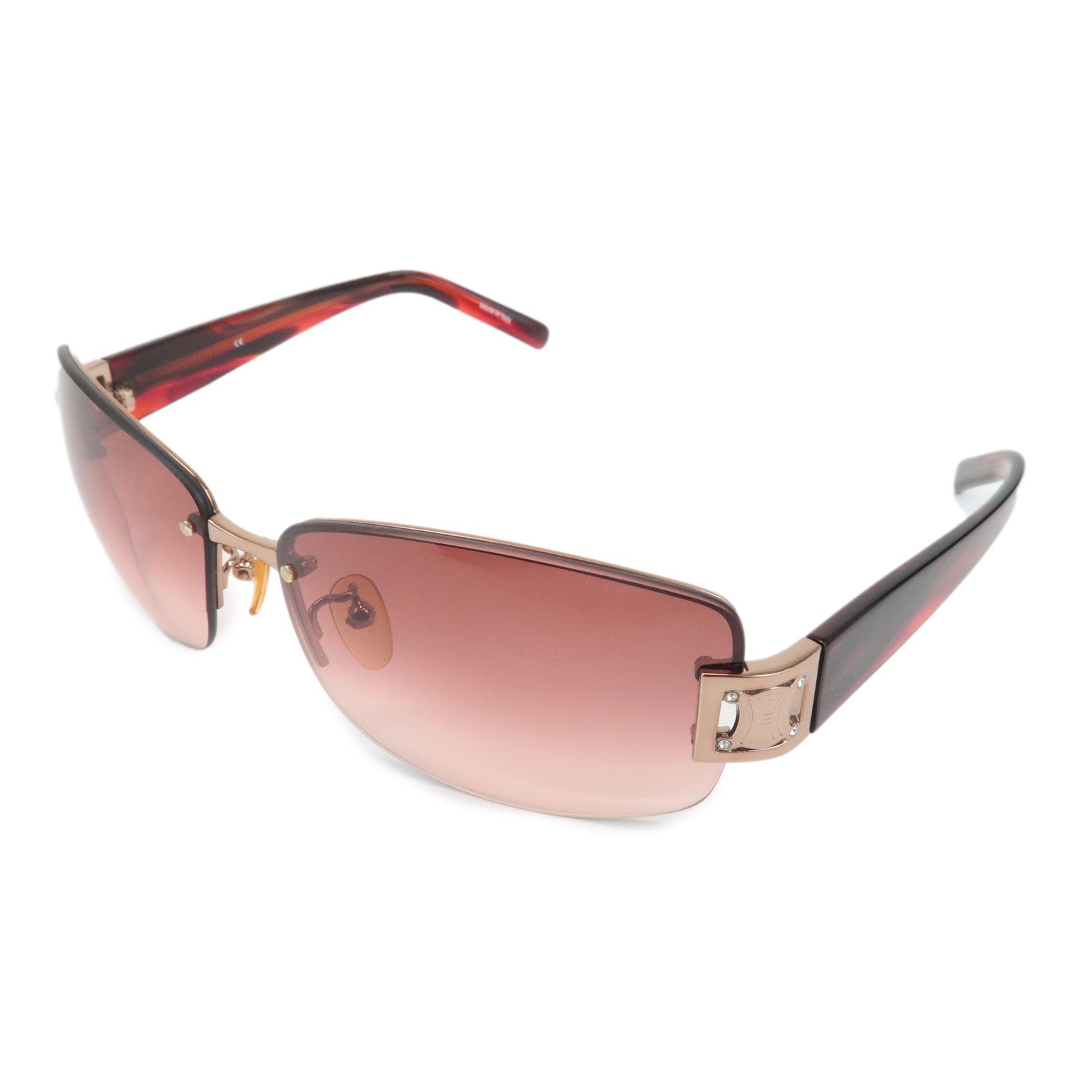 CELINE Plastic Sunglasses Red Silver SC1336S Used