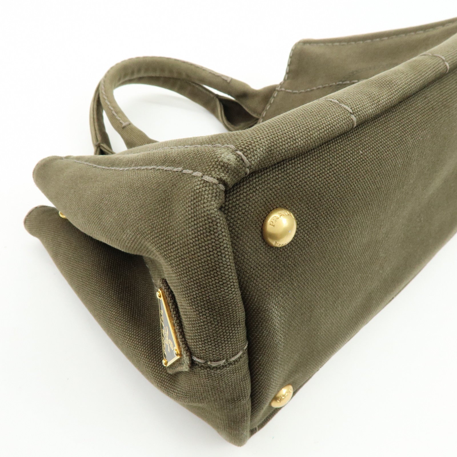 PRADA Canapa Mini Triangle Logo Canvas Tote Hand Bag Khaki BN2439