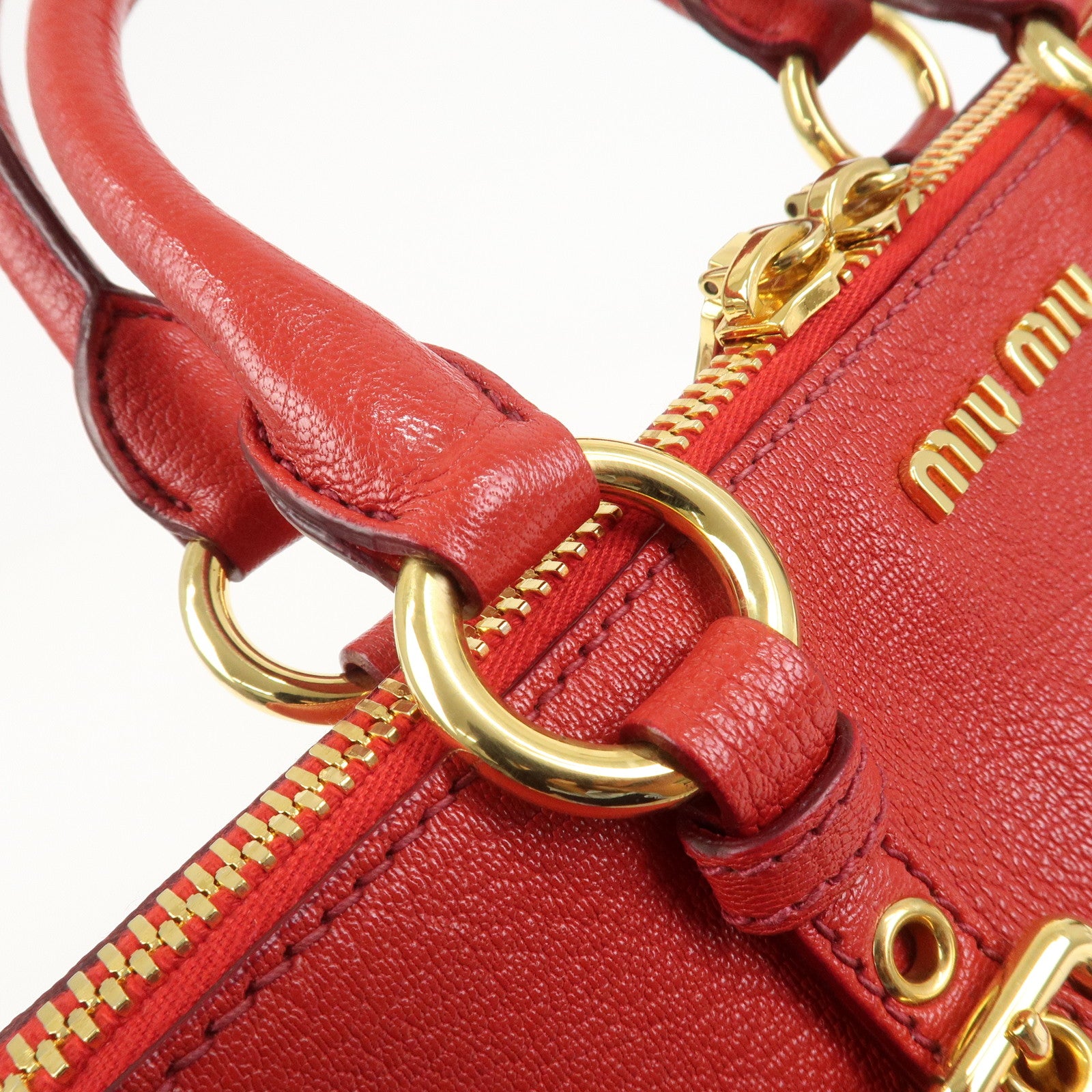 MIU MIU Logo Leather 2Way Bag Hand Bag Shoulder Bag Red RL0060