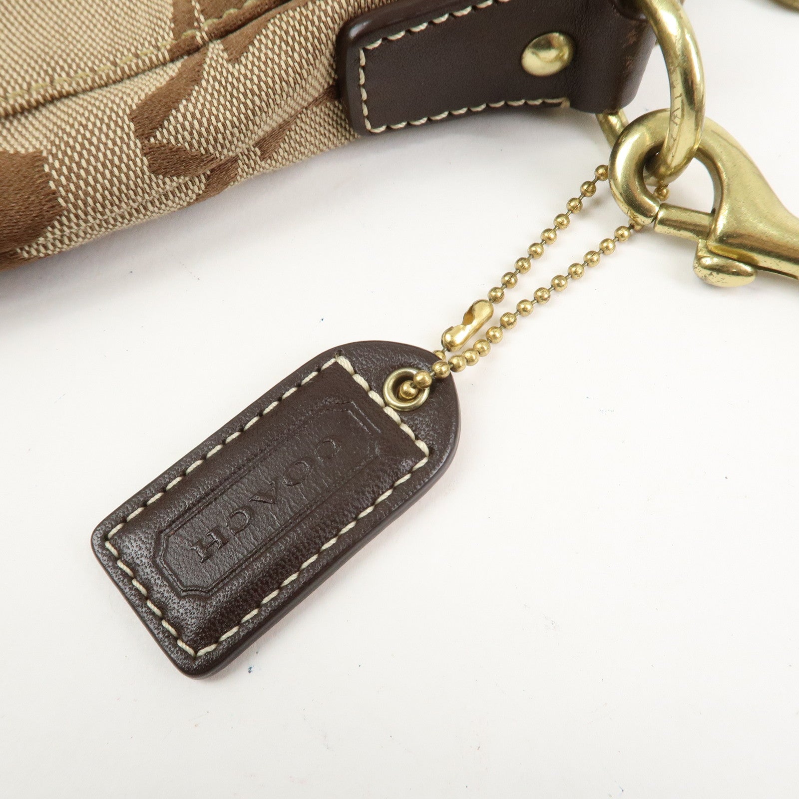 COACH Signature Canvas Leather Shoulder Crossbody Bag Beige Brown