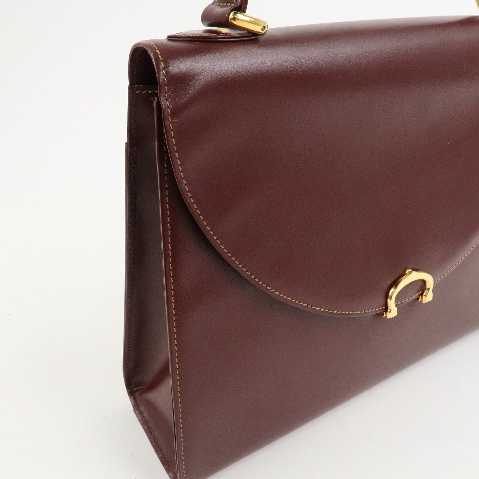 Cartier Must Line Leather Hand Bag Bordeaux Gold HDW