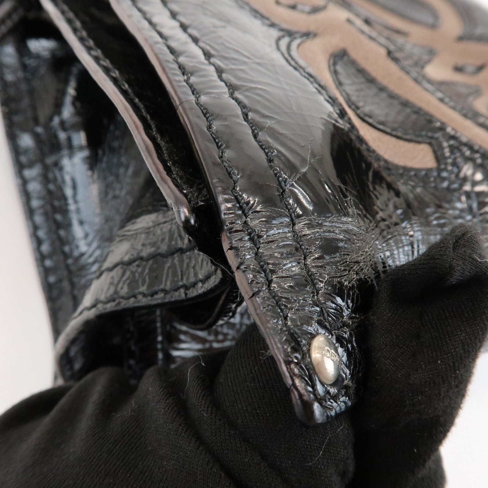 LOEWE Anagram Patent Leather Hand Bag Shoulder Bag Black Brown