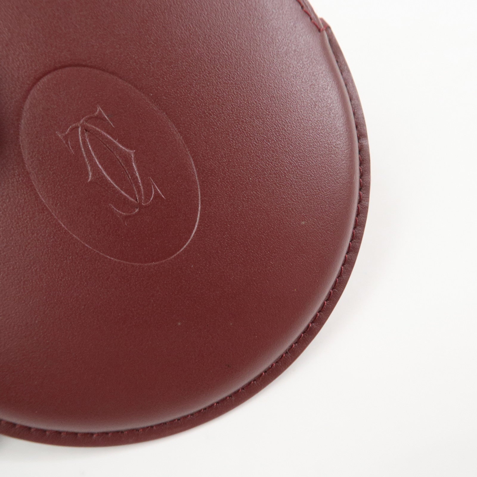 Cartier Must Line Leather Coin Case Coin Purse Wine Red