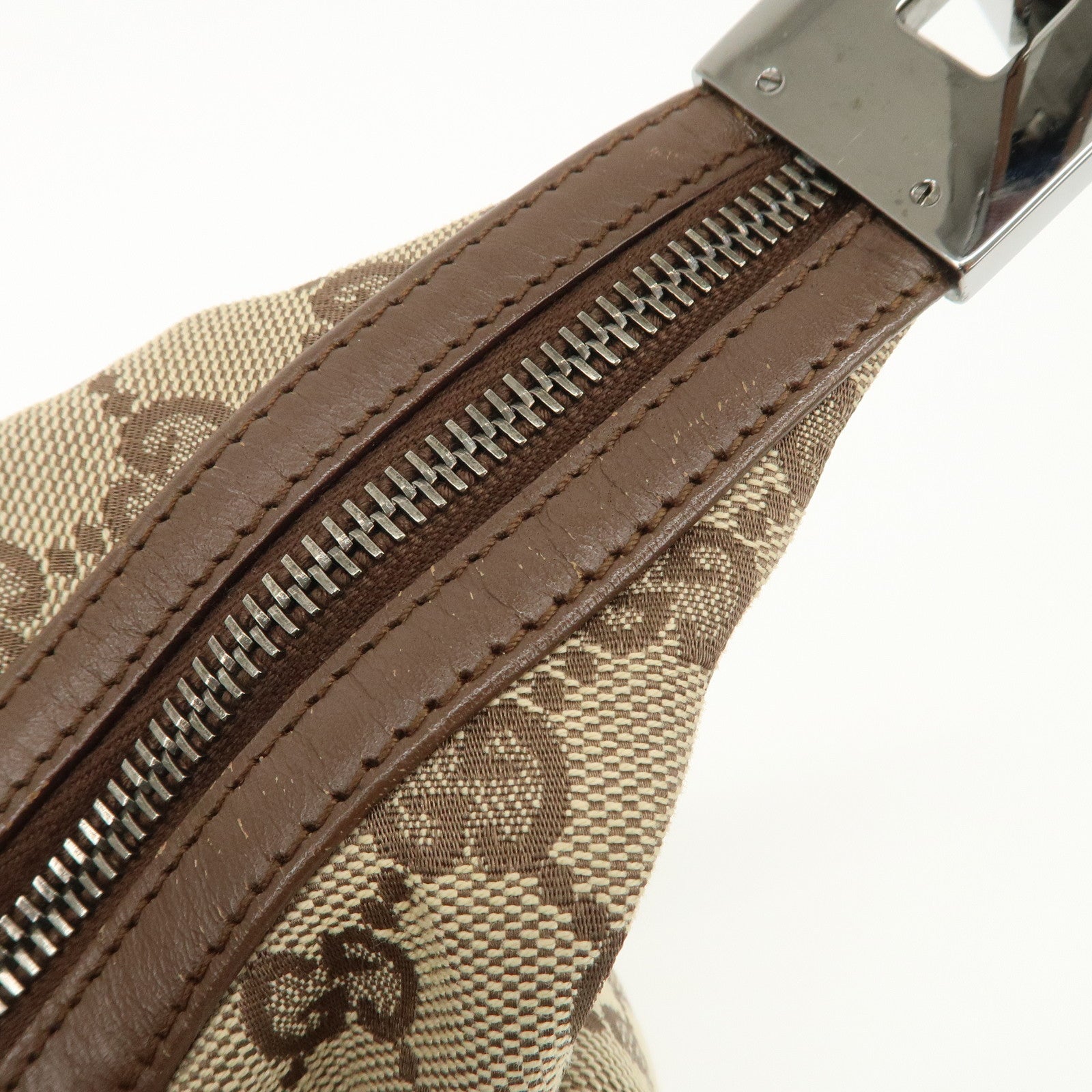 GUCCI GG Canvas Leather Shoulder Bag Beige Brown 203419 Used