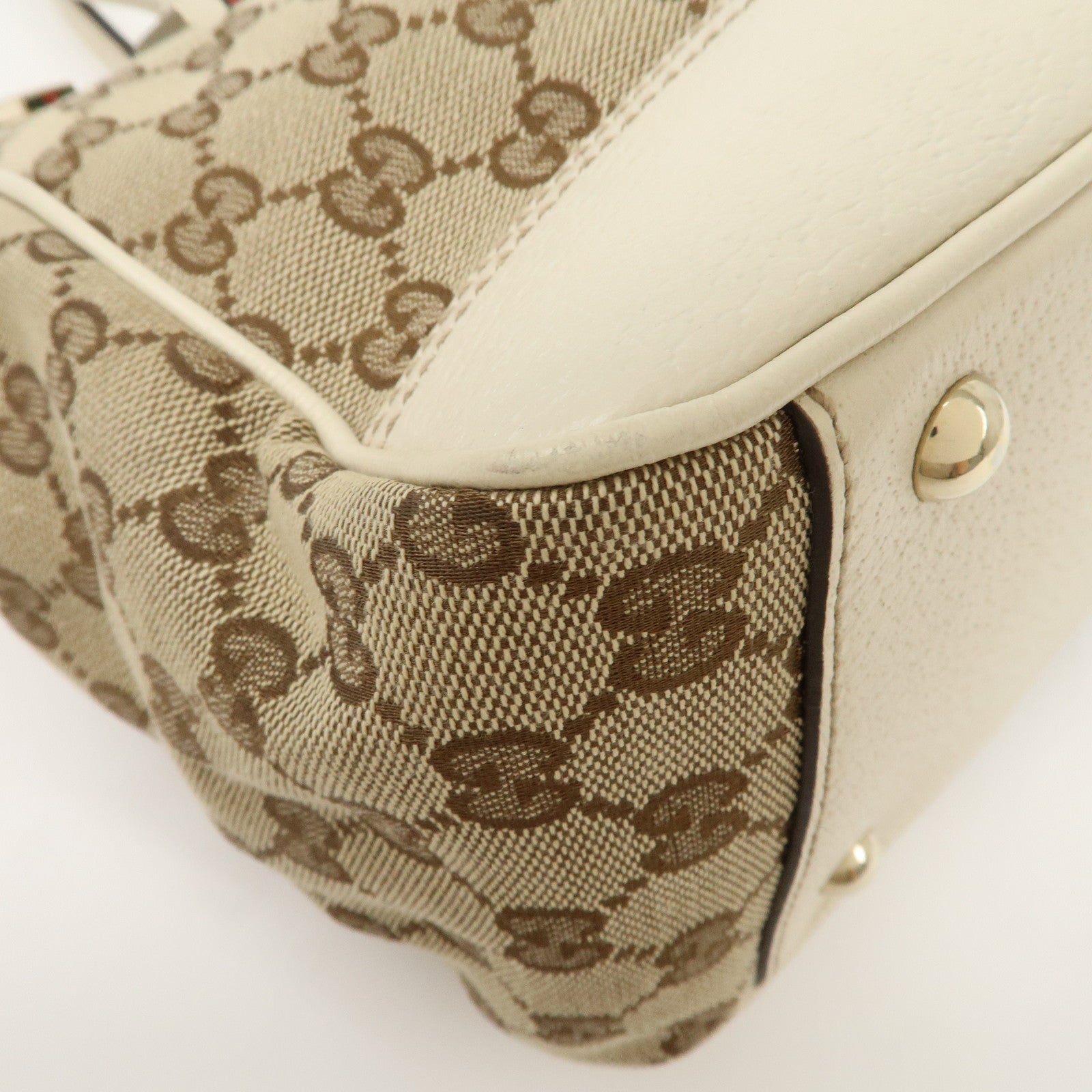 GUCCI Princy Sherry GG Canvas Leather Tote Bag Beige Ivory 177052 Used