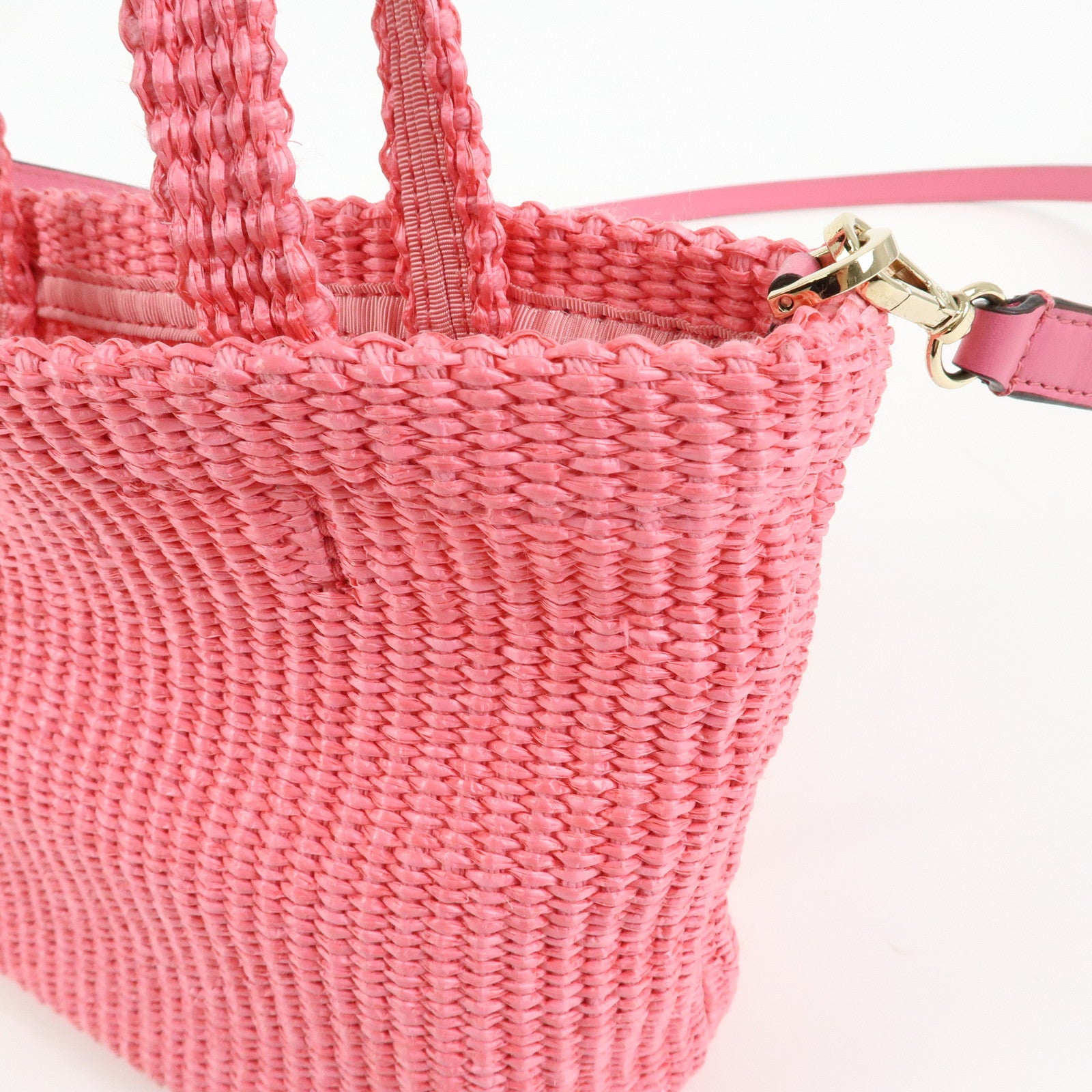 JIMMY CHOO Raffia Leather Beach Tote East West Mini 2Way Bag Pink