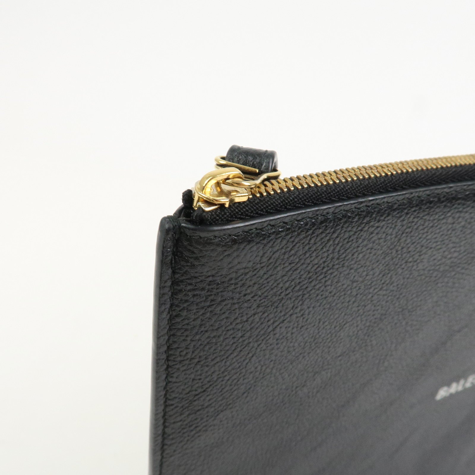 BALENCIAGA Everyday Leather Clutch Bag Flat Pouch Black 655605