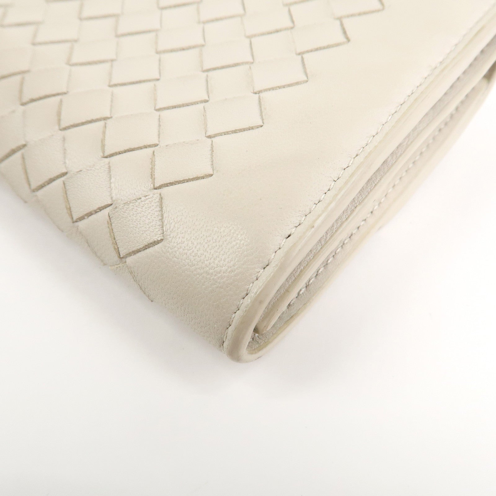 BOTTEGA VENETA Intrecciato Leather Long Wallet Ribbon Ivory Used