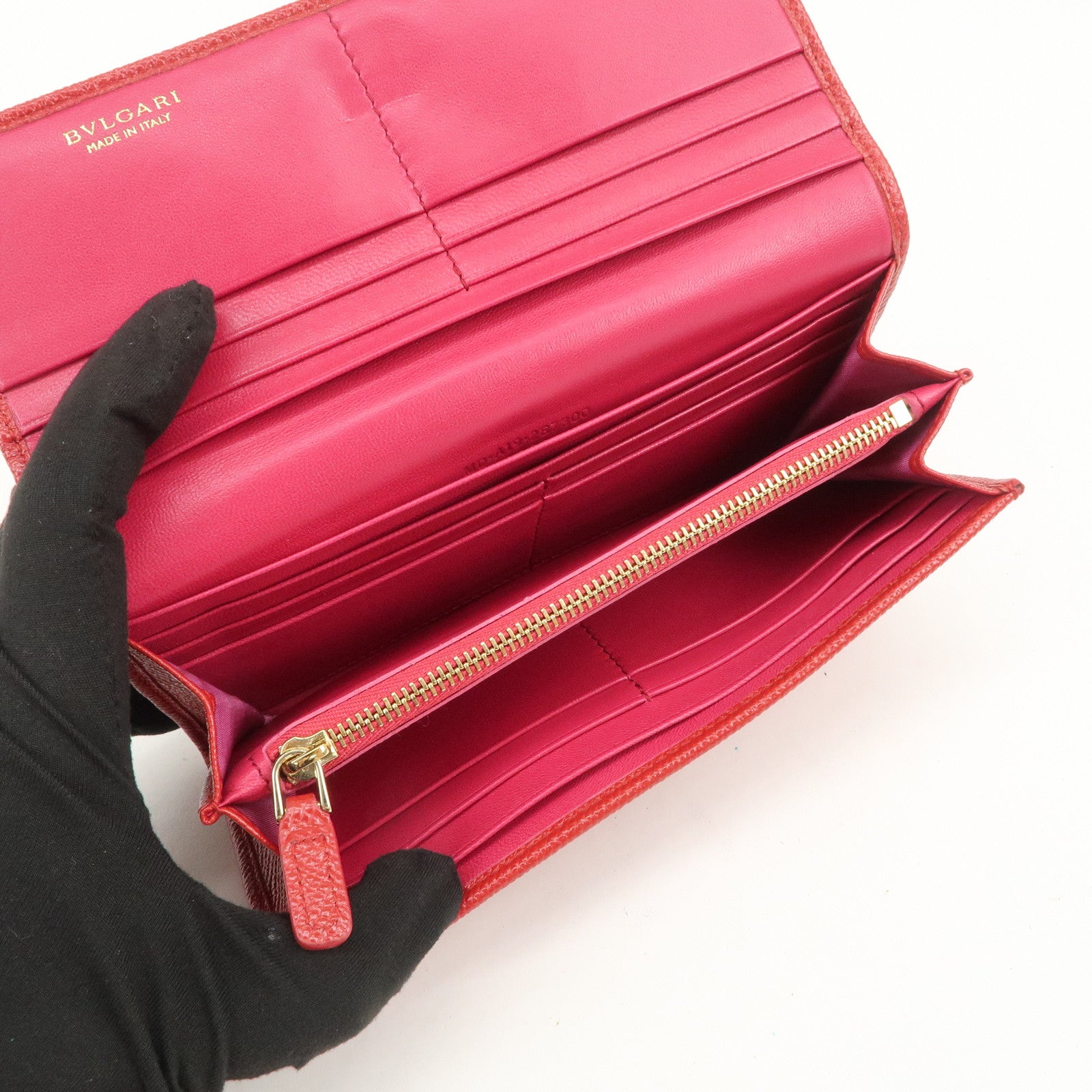 BVLGARI Logo Leather Bi-Fold Long Wallet Red