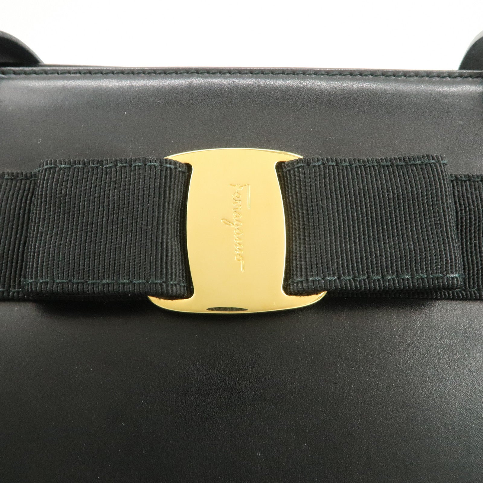 Ferragamo Vara Ribbon Leather Shoulder Bag Tote Bag Black Used