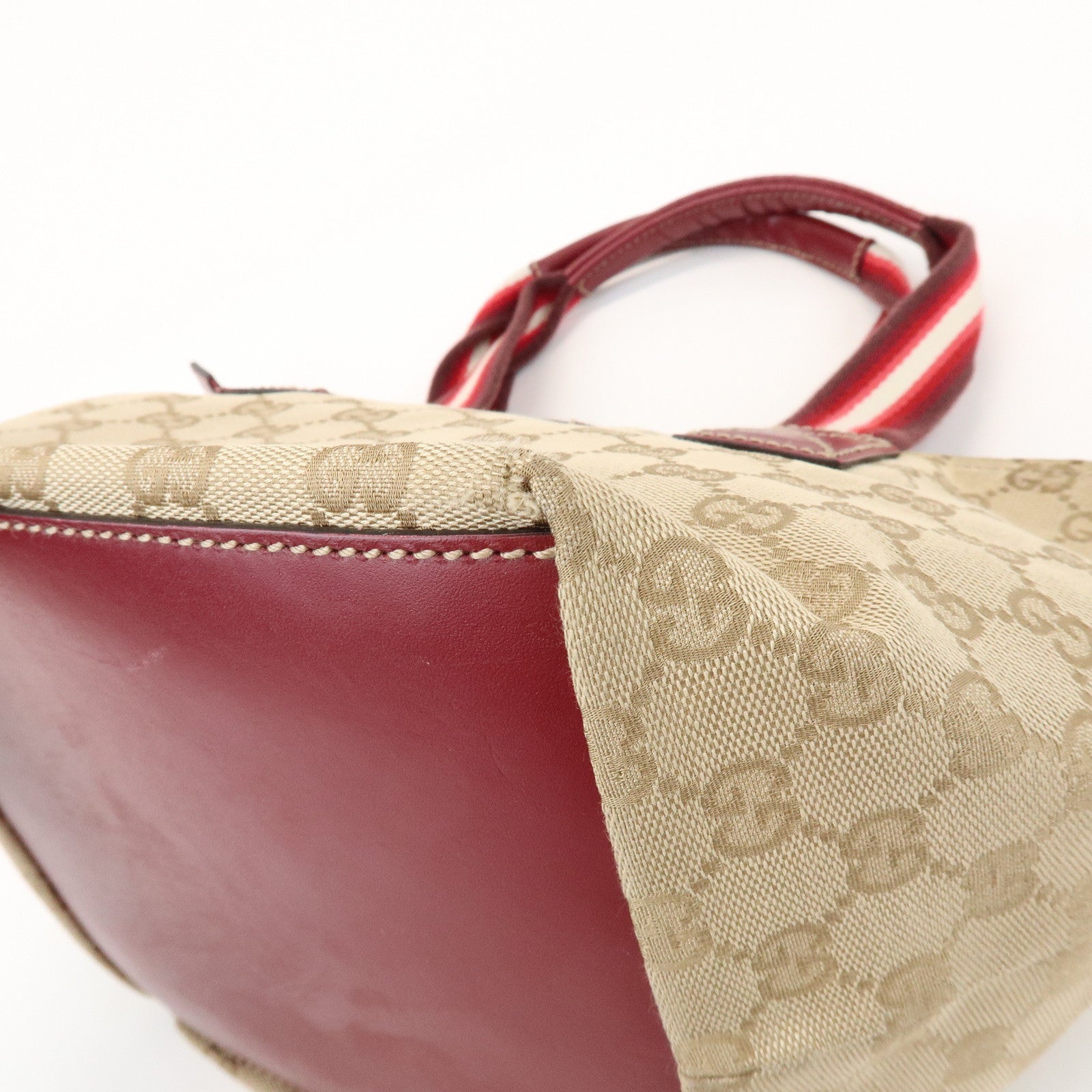 GUCCI GG Canvas Leather Tote Bag Hand Bag Beige Wine Red 131228