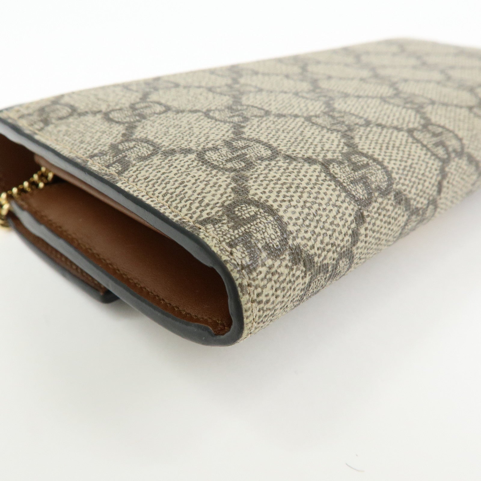 GUCCI GG Supreme Leather Chain Long Wallet WOC Beige Black 453506