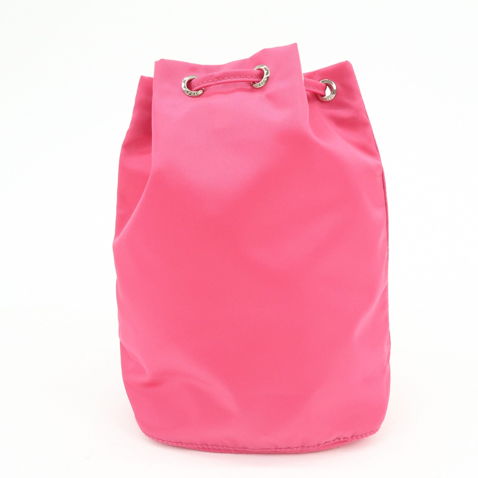 PRADA Triangle Logo Nylon Leather Drawstring Pouch Pink 1N0369