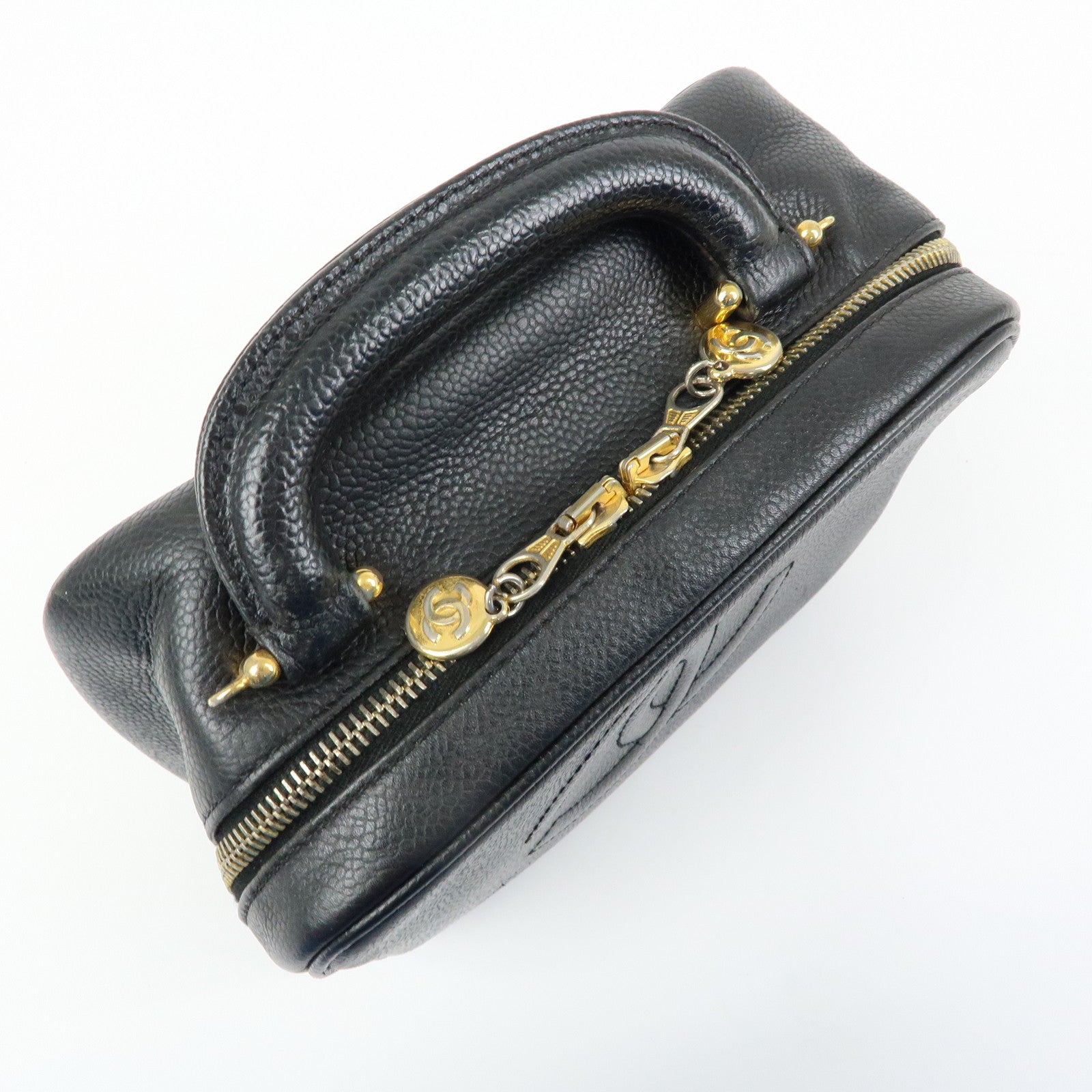 CHANEL COCO Mark Caviarskin 2Way Bag Cosmetic Bag Black A07061